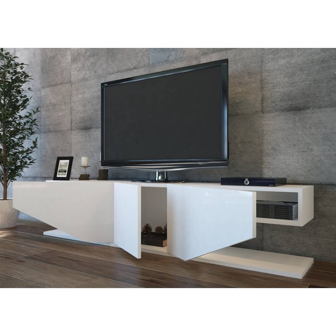 Modern High Gloss Agarita TV Stand with Storage Cabinets for TVs up to 78