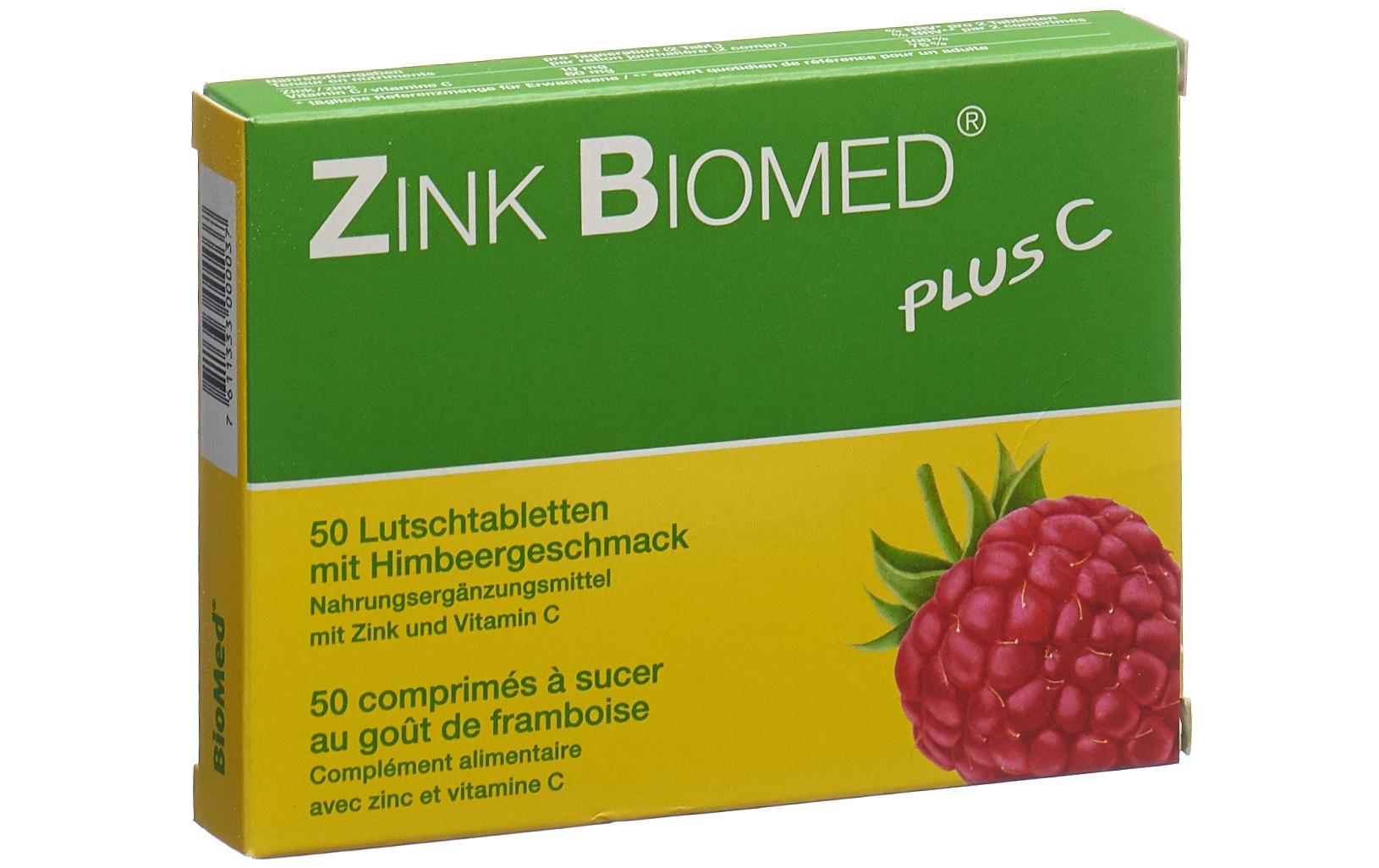 Zink plus C Himbeer 50 LutschtablettenNahrungsergänzungsmittel mit Zink