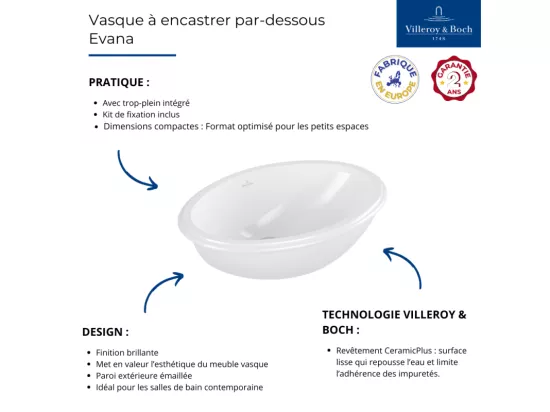 Lot de deux vasques à encastrer par-dessous Evana 500 x 350 mm VILLEROY ET BOCH