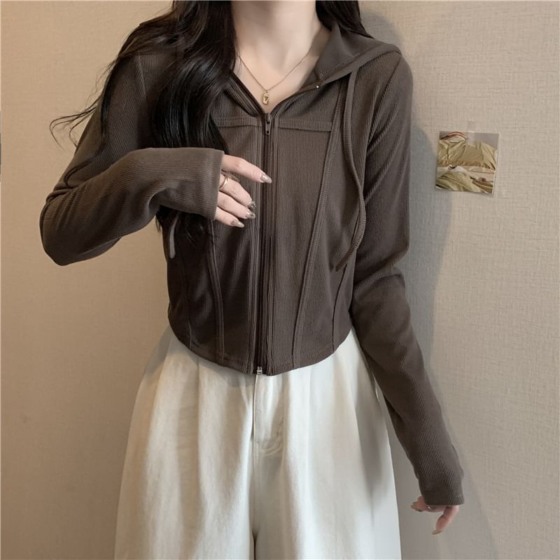 Racoon - Effen cropped hoodie met rits