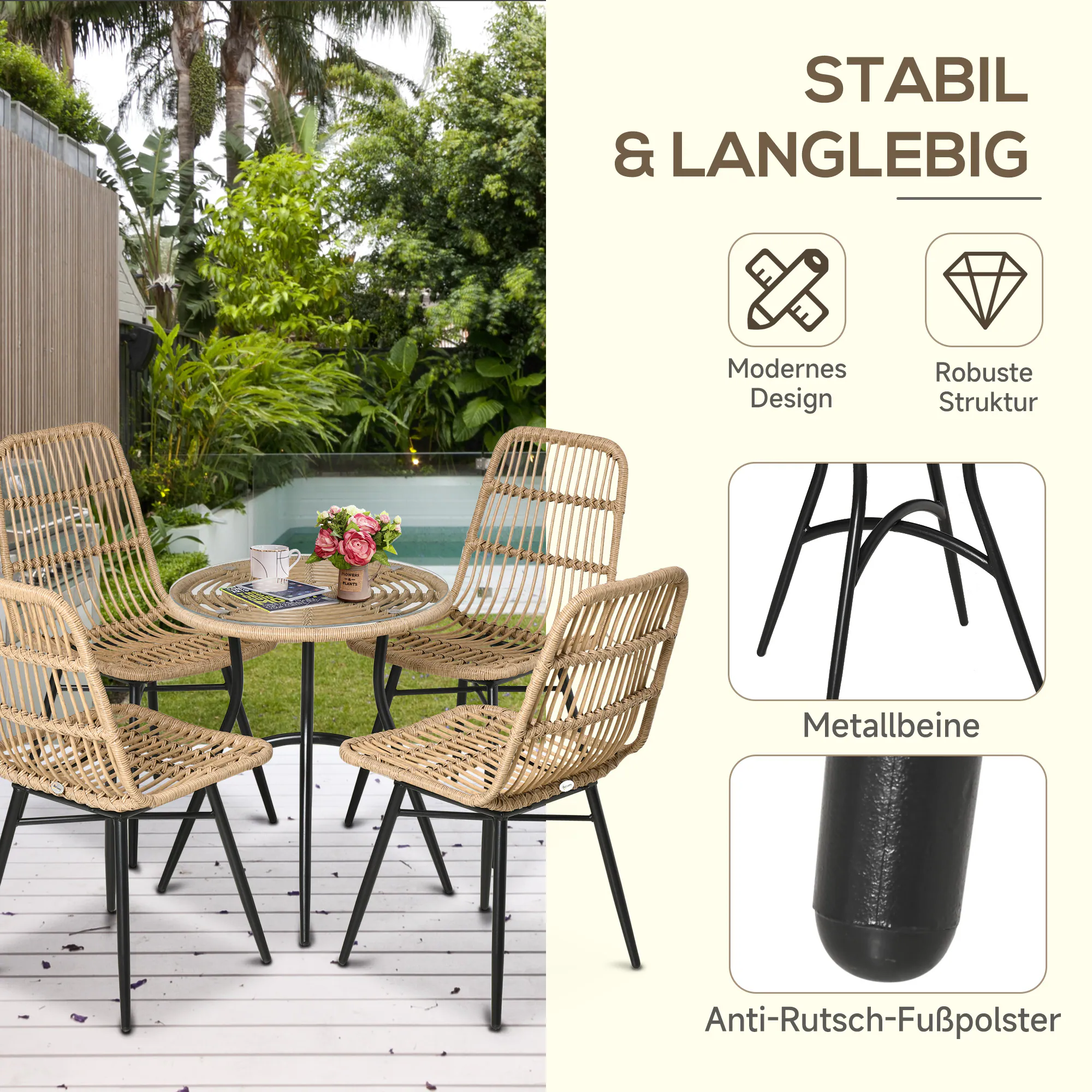 Outsunny Gartenmöbel-Set mit geflochtenem Design natur 46L x 60B x 89H cm