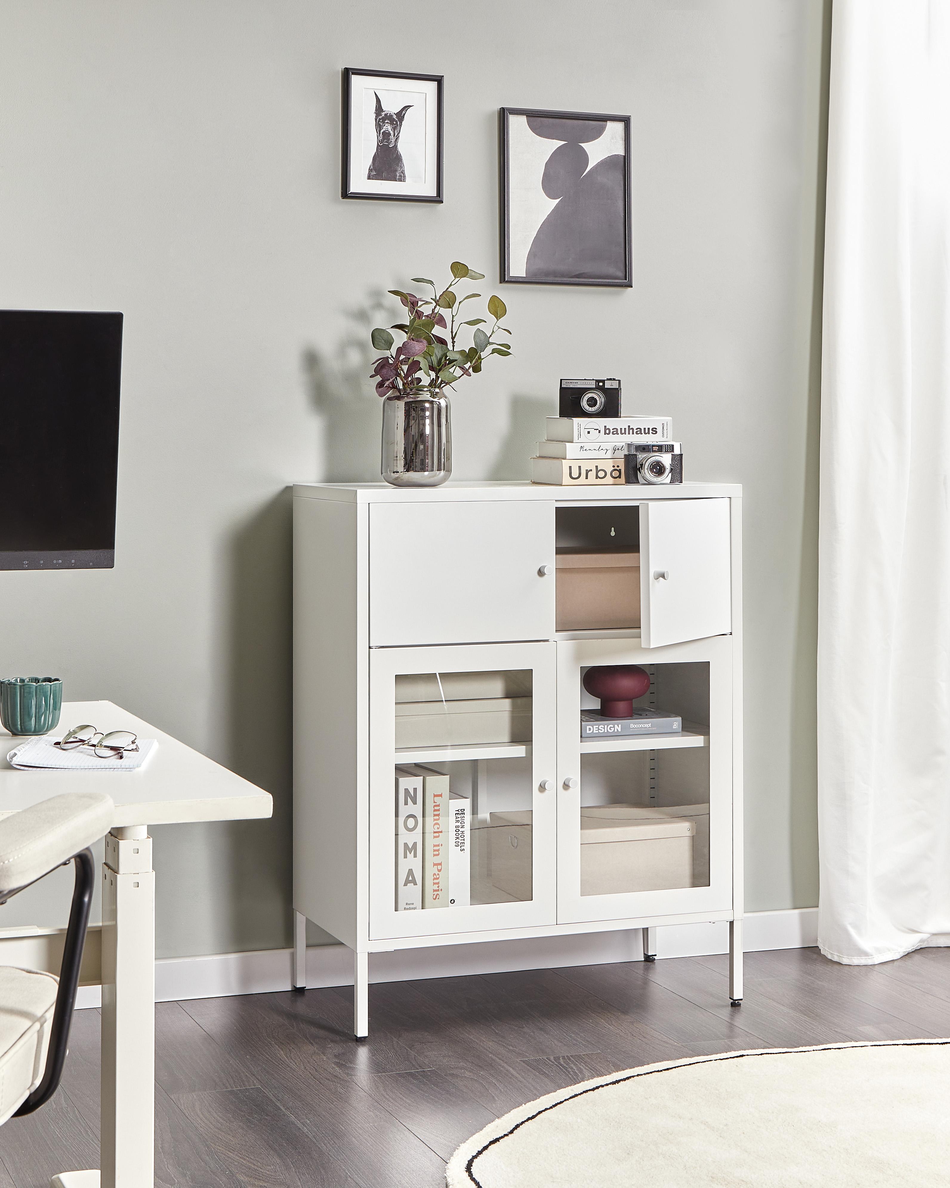 Dressoir met glazen deuren ESHOLT Metaal 80 cm Wit