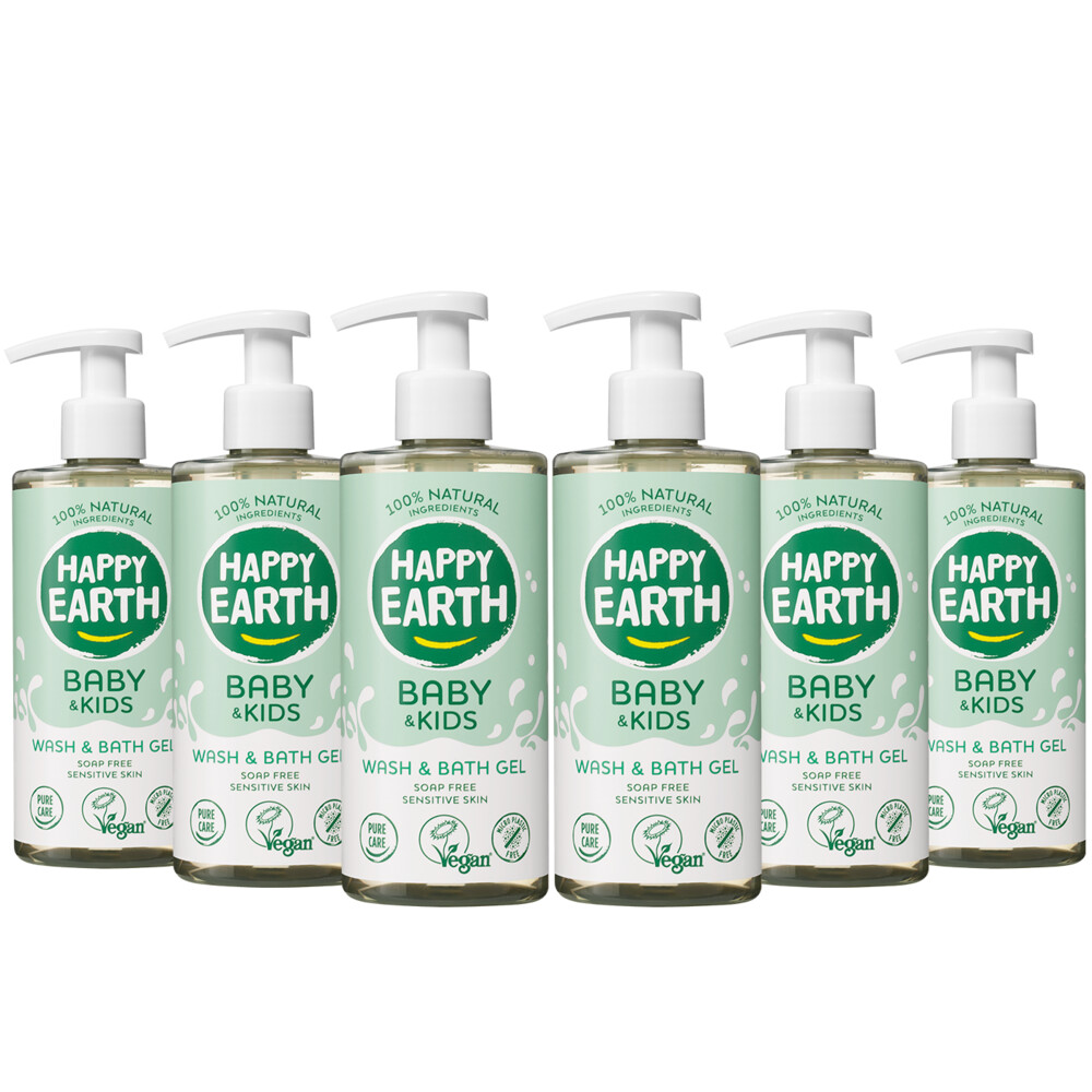 6x Happy Earth Wasgel 100% Natuurlijk Baby & Kids300 ml