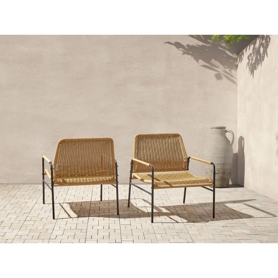 PRASIMO - Tuinstoel set van 2 - Naturel - PE Rotan