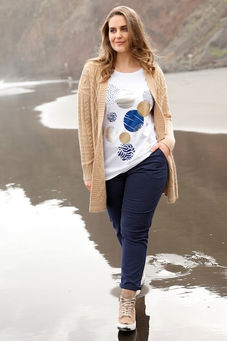 Strickjacke, Zopfmuster, offene Form, Langarm