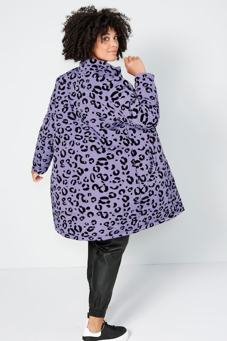 Longjacke, Straight Fit, farbiger Leodruck, Stehkragen, Langarm