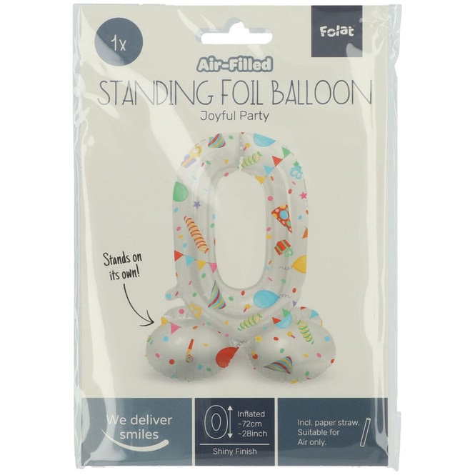 Folienballon - 0 - selbststehend - Joyful - weiß/bunt - ca. 72 cm hoch
