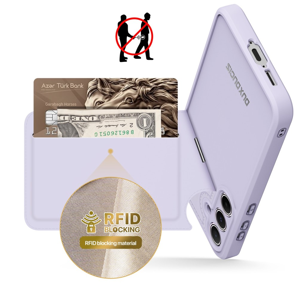 Samsung Galaxy A55 Hybrid Leder Hülle mit Kartenfach   Kickstand Aufsteller (RFID Schutz) - Lila