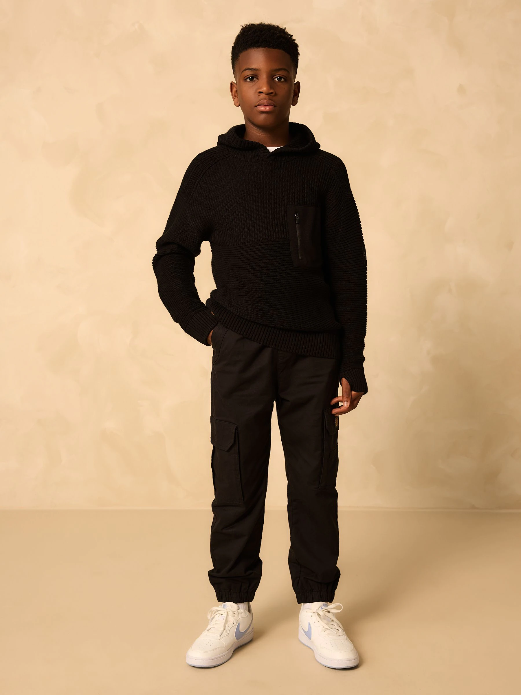 Zwart - Utility gebreide hoodie (3-16jr)