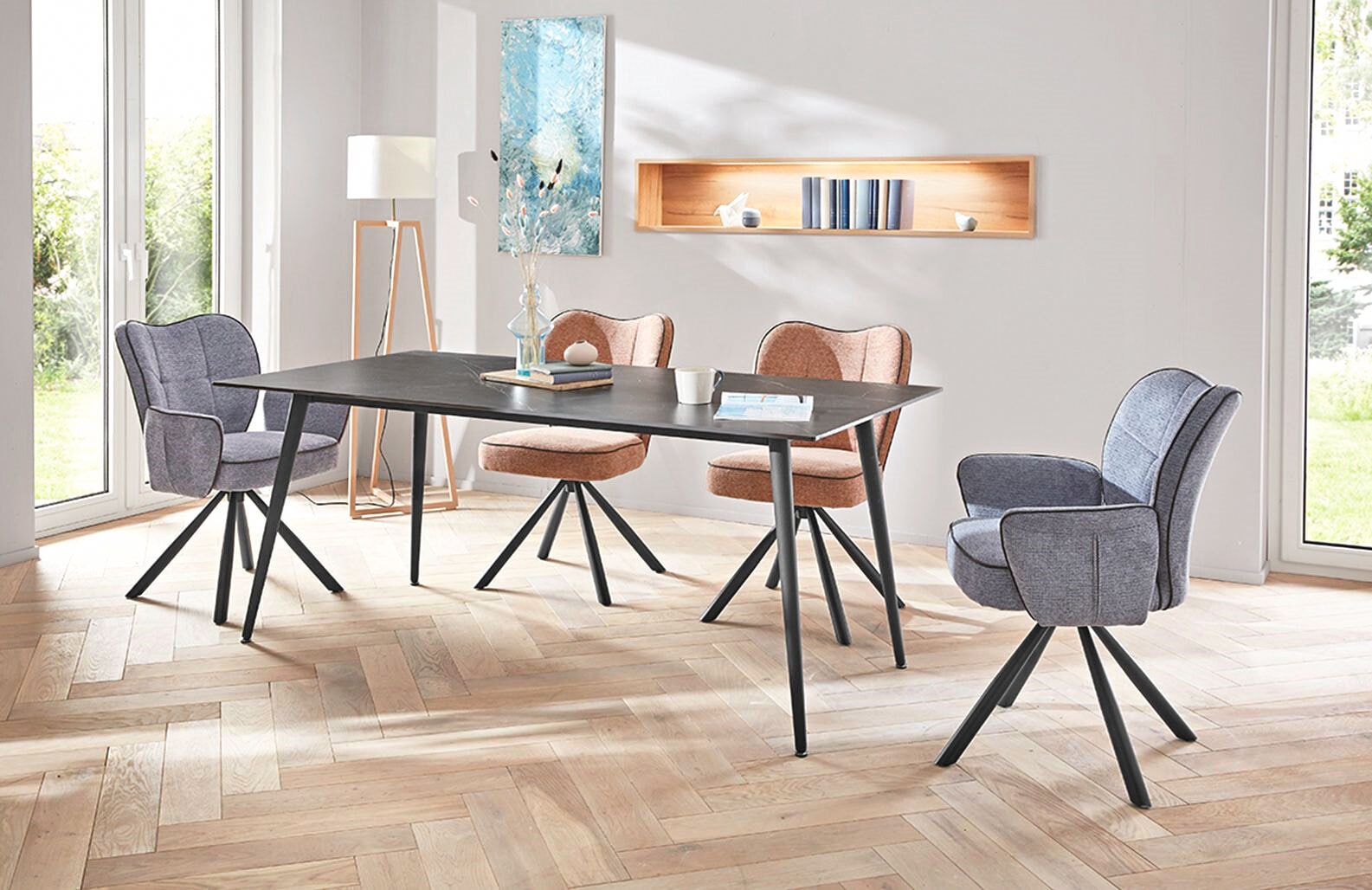 Tisch Cameron Keramik auf Glasplatte Gestell schwarz 180x76x90 cm