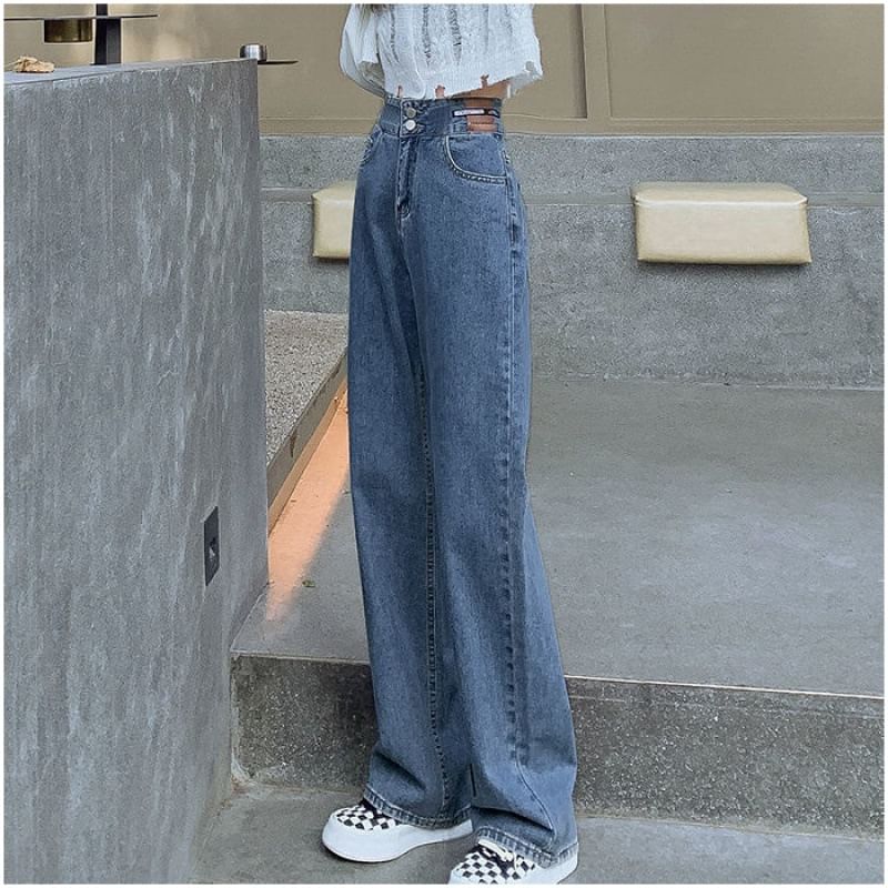 OGAWA - Hoge taille gewassen rechte jeans