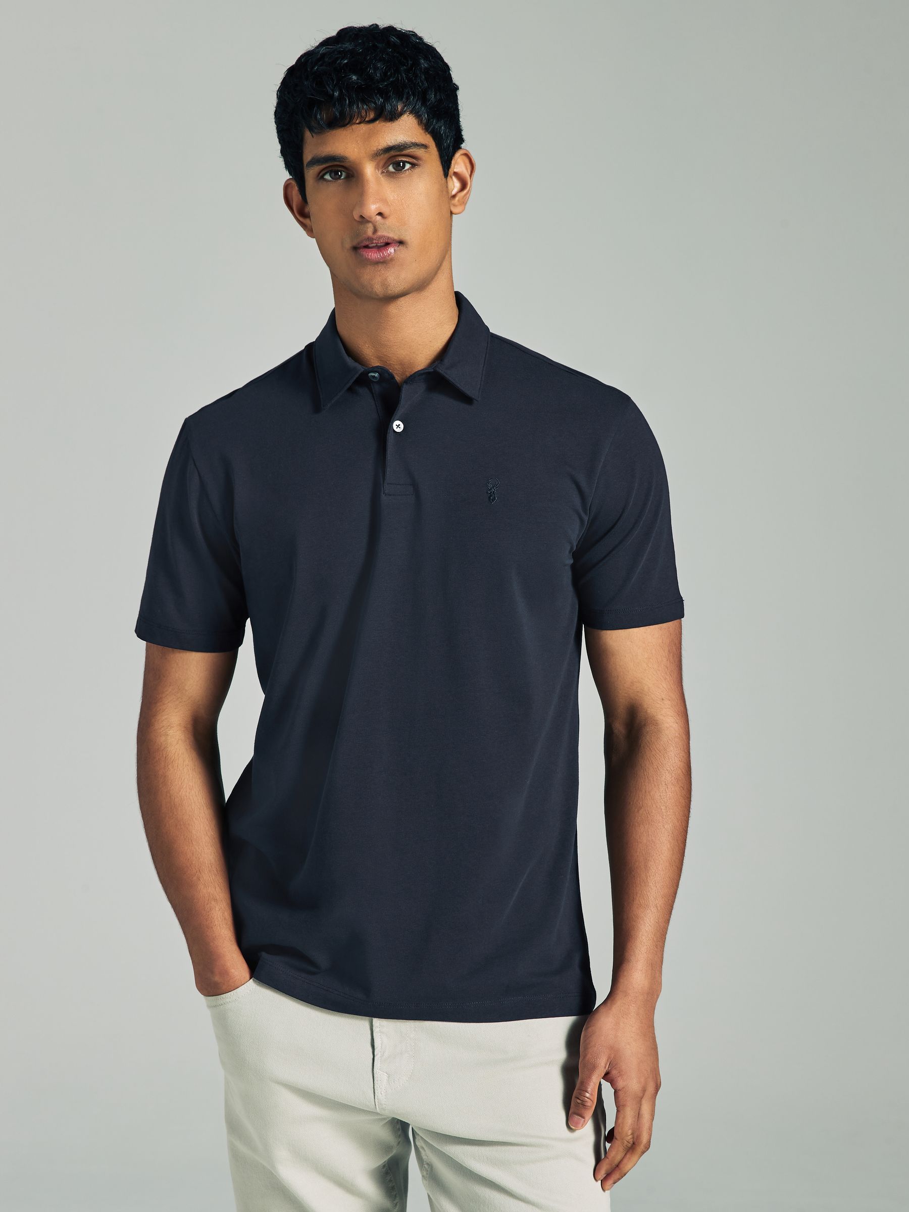 Marineblauw/grijs/roze - Set van 3 jersey poloshirts met korte mouwen