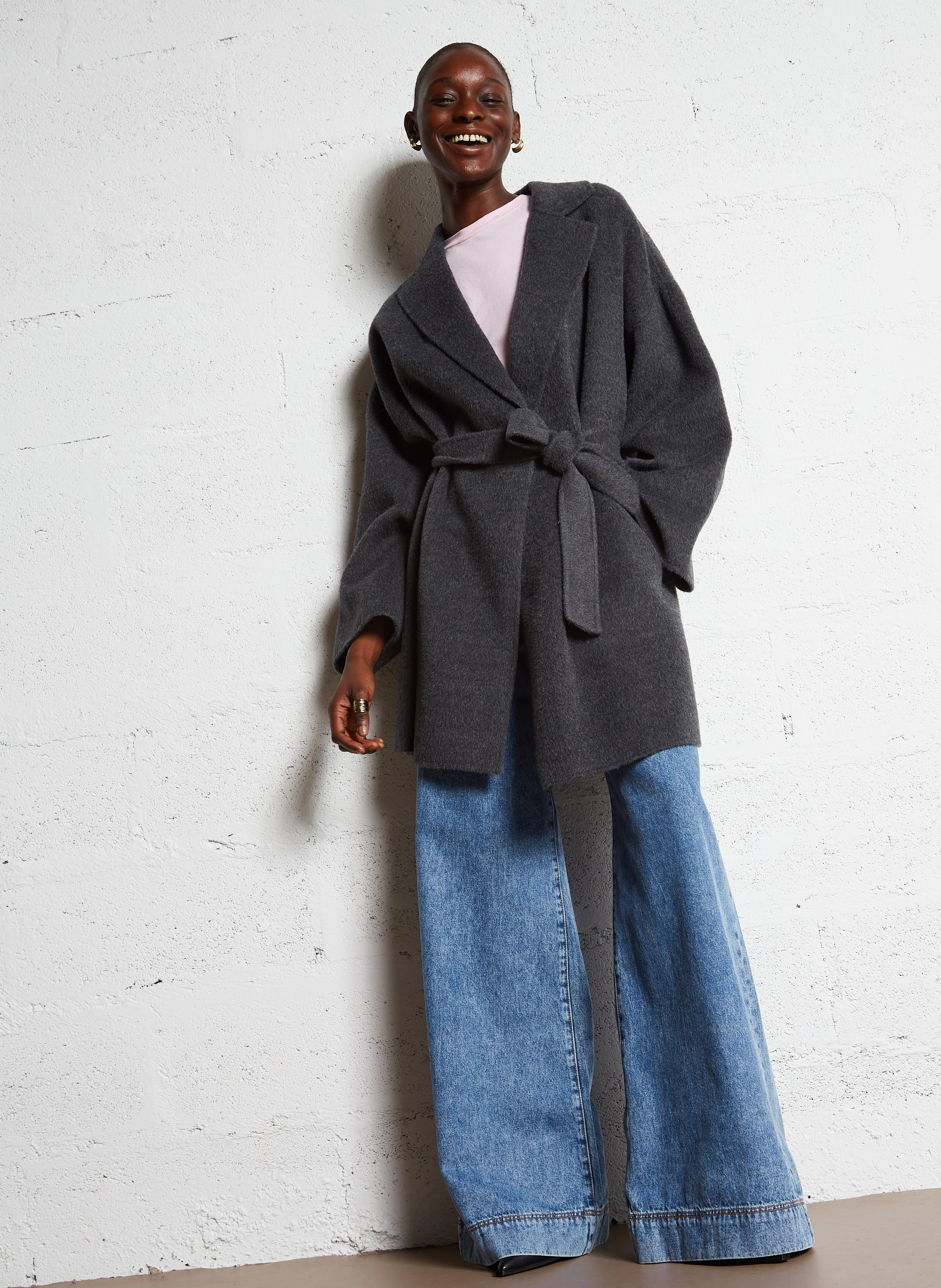 NELLA - Manteau ample col tailleur en laine vierge et alpaga | Argent