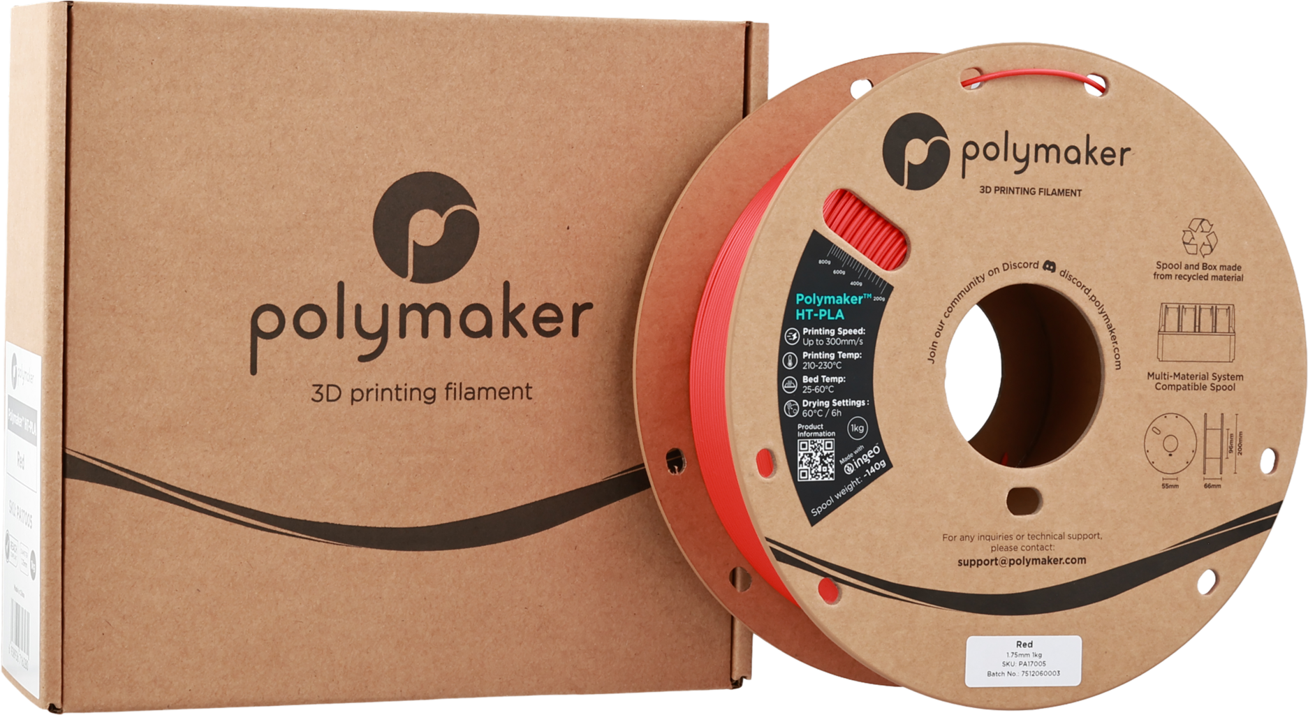 Polymaker  HT-PLA Red, 1,75 mm / 1000 g    Hochleistungs-PLA für hitzestabile 3D Druckanwendungen in Red