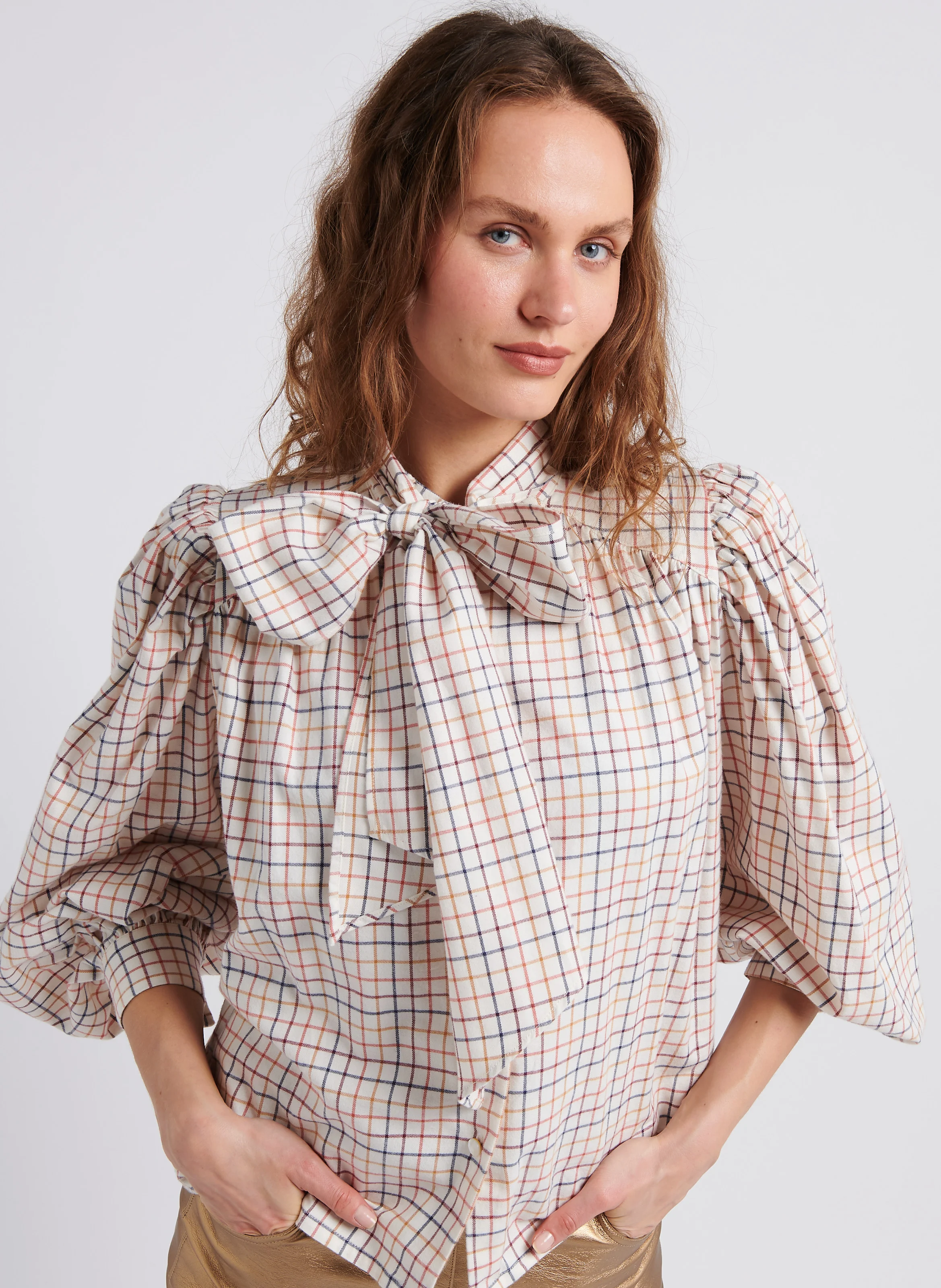 PIA - Chemise col mao en coton | Multicolore