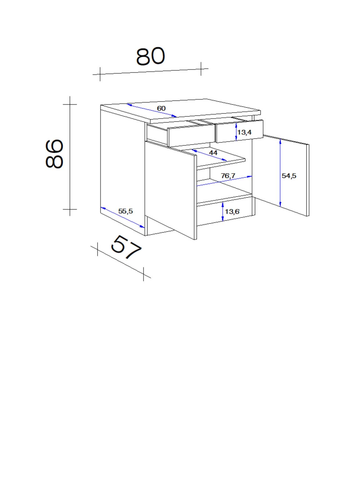 Unterschrank RISENTO - anthrazit - San Remo Eiche - 80 cm