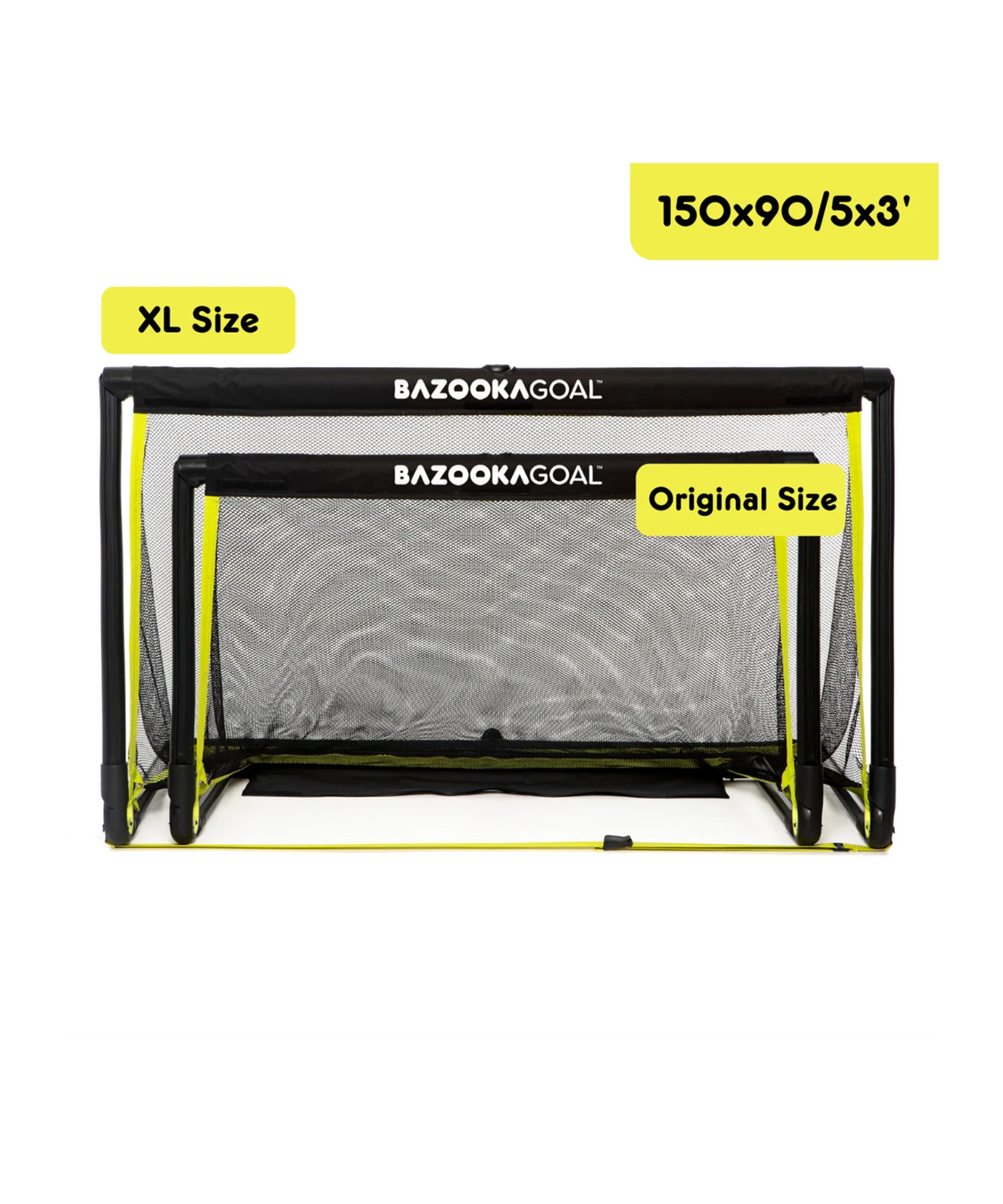 BAZOOKAGOAL Teleskoptor 150x90 cm Schwarz Gelb | Bazooka Tore für Funino Konzept | BGXL1