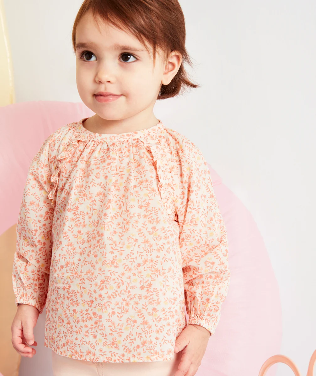 BLOUSE BÉBÉ FILLE EN COTON FLEURIE ROSE