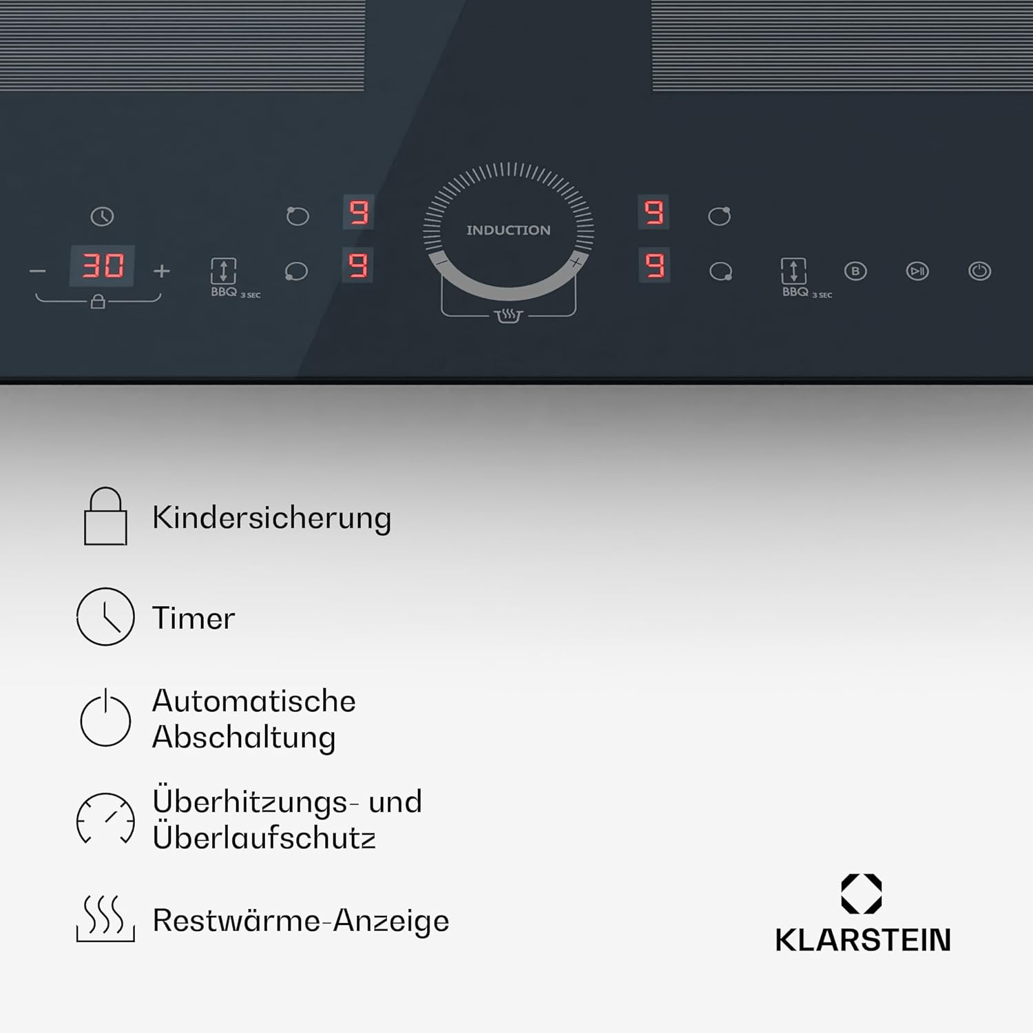 Klarstein Delicatessa 60 Induktionskochfeld – 4-Zonen-Einbaukochfeld, 7.000 W Mit Flexizone Und Thermoboost, Schieberegler, Kindersicherung, Glaskeramik Schwarz, 59-cm-Design