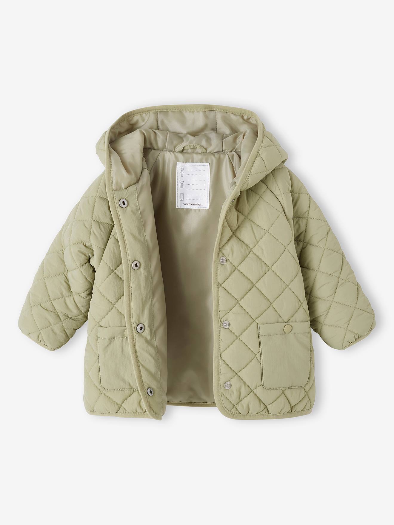 Jaqueta verde acolchoada com capuz para bebê