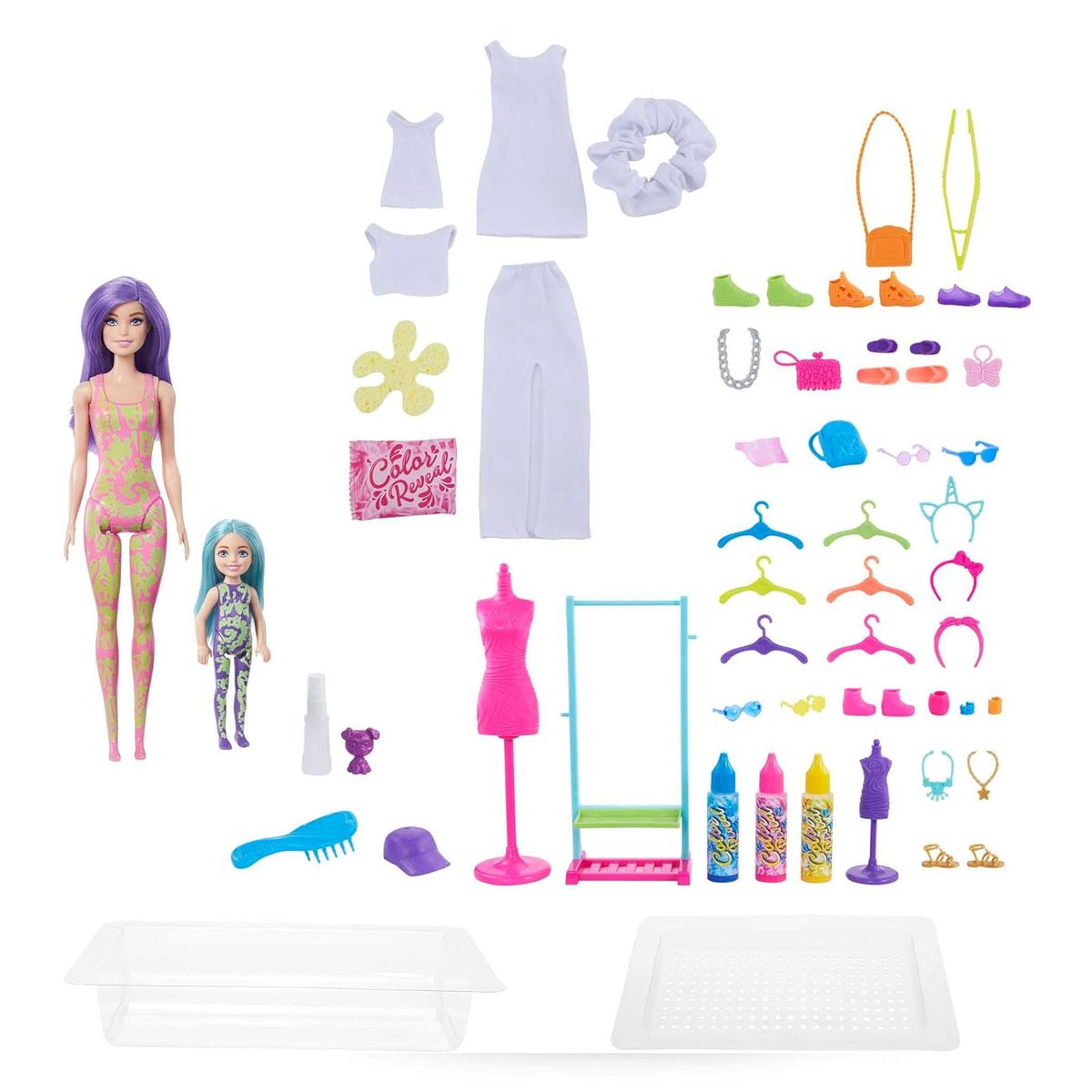 Mattel HCD29 - Barbie Chelsea - Color Reveal - Tie Dye Fahion Maker - Färbe-Set mit Barbie und Chelsea Puppe