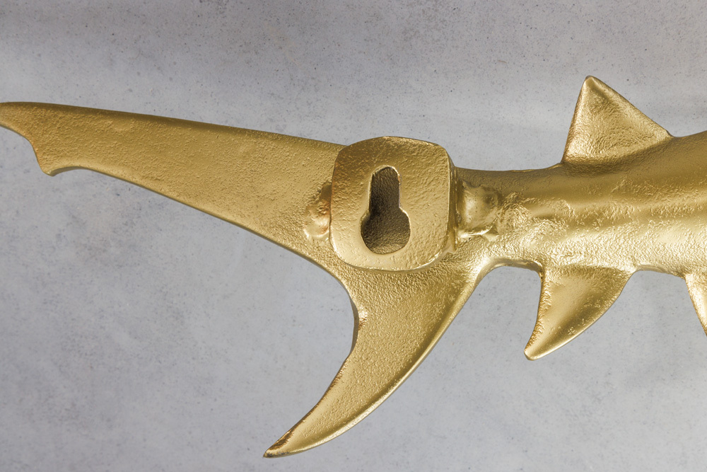 Maritime 2er Set Wanddekoration HAIE 68cm gold Metall handmade Haifisch Design Skulptur