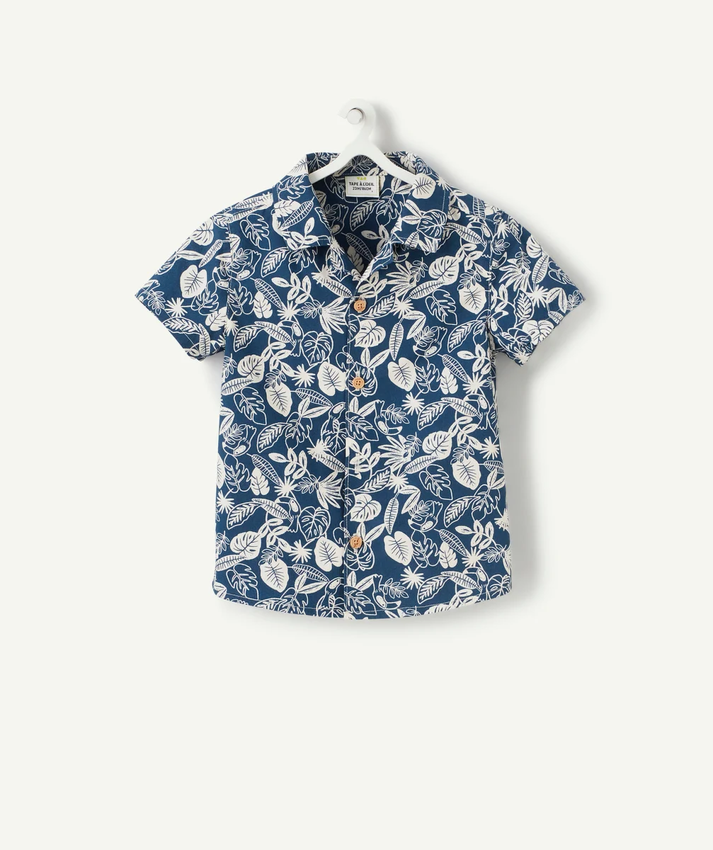 CHEMISE BÉBÉ GARÇON À MANCHES COURTES BLEU IMPRIMÉ FLEURI