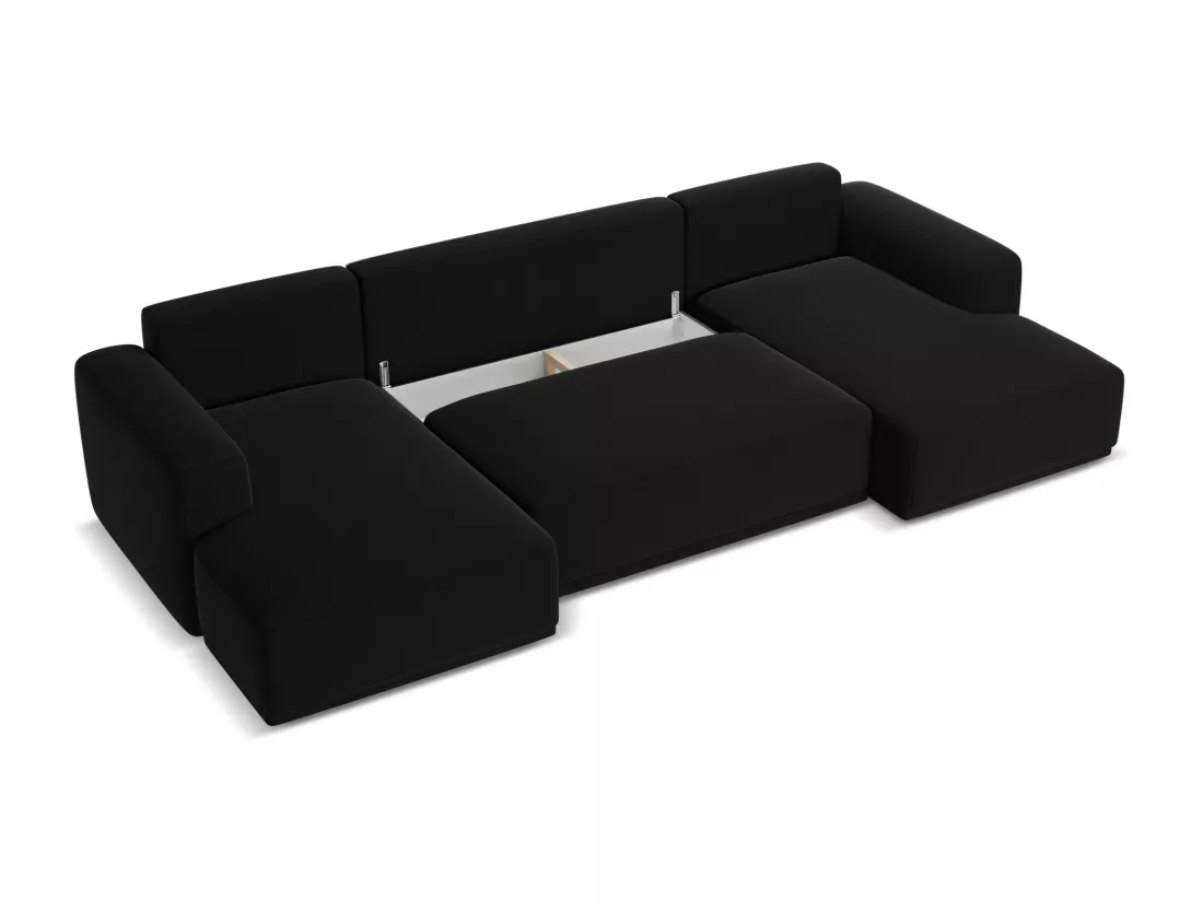 Canapé d'angle panoramique convertible en velours - noir - KAILA