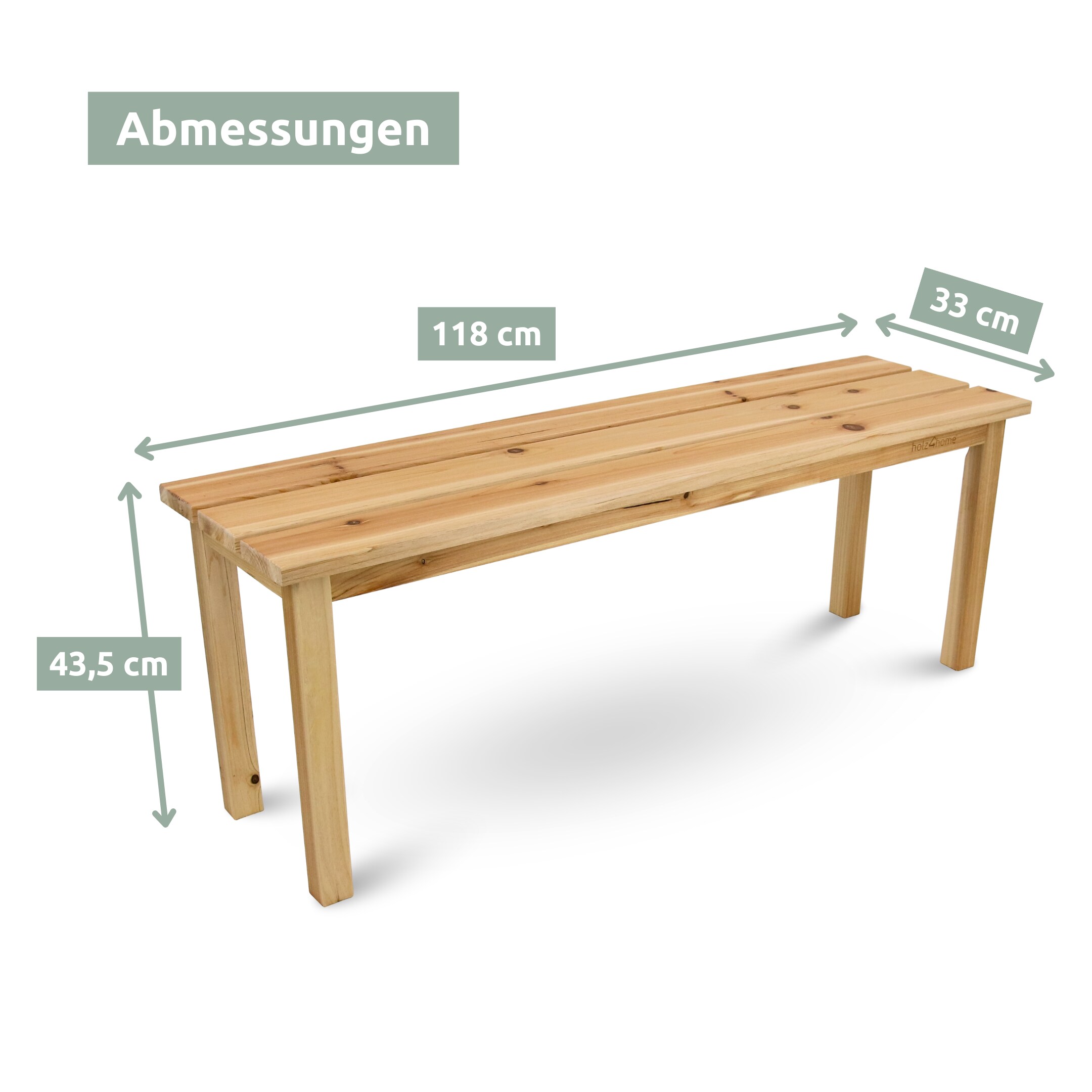 holz4home® Gartenbank aus Tannenholz I Bis zu 150 Kg Traglast I Holzbank 118cm lang | Natur
