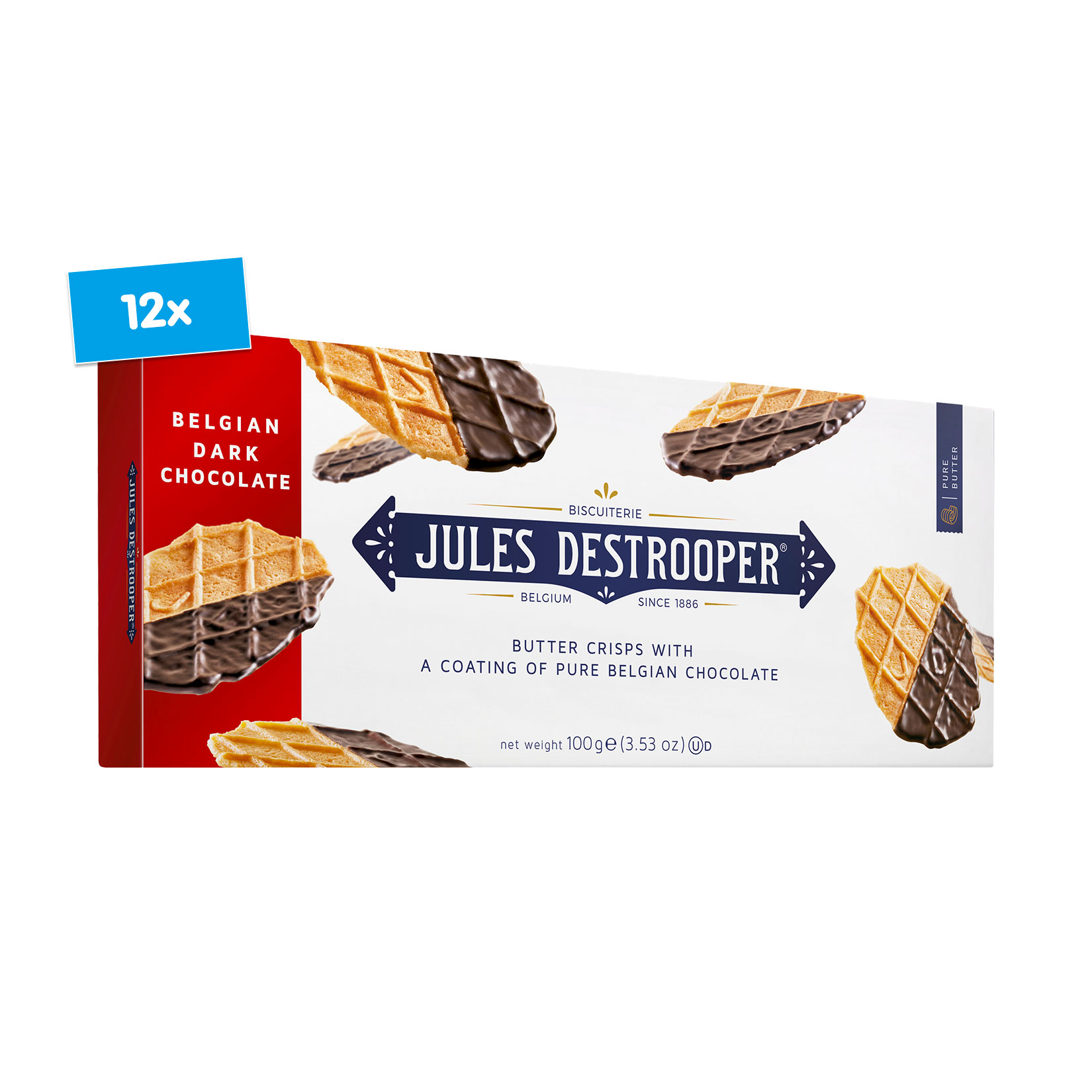 Schulte Destrooper Butterwaffeln halbschokoliert zartbitter 100 g, 12er Pack
