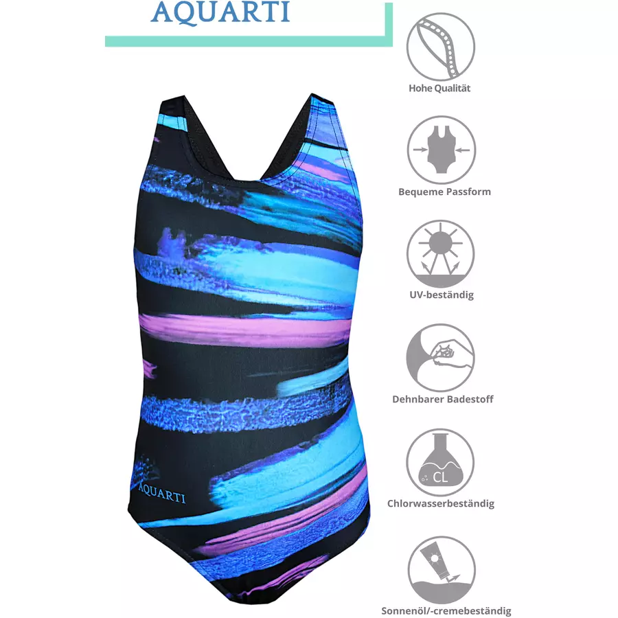 Aquarti Mädchen Badeanzug Chlorresistent Muscleback Wassersport blau Modell 2