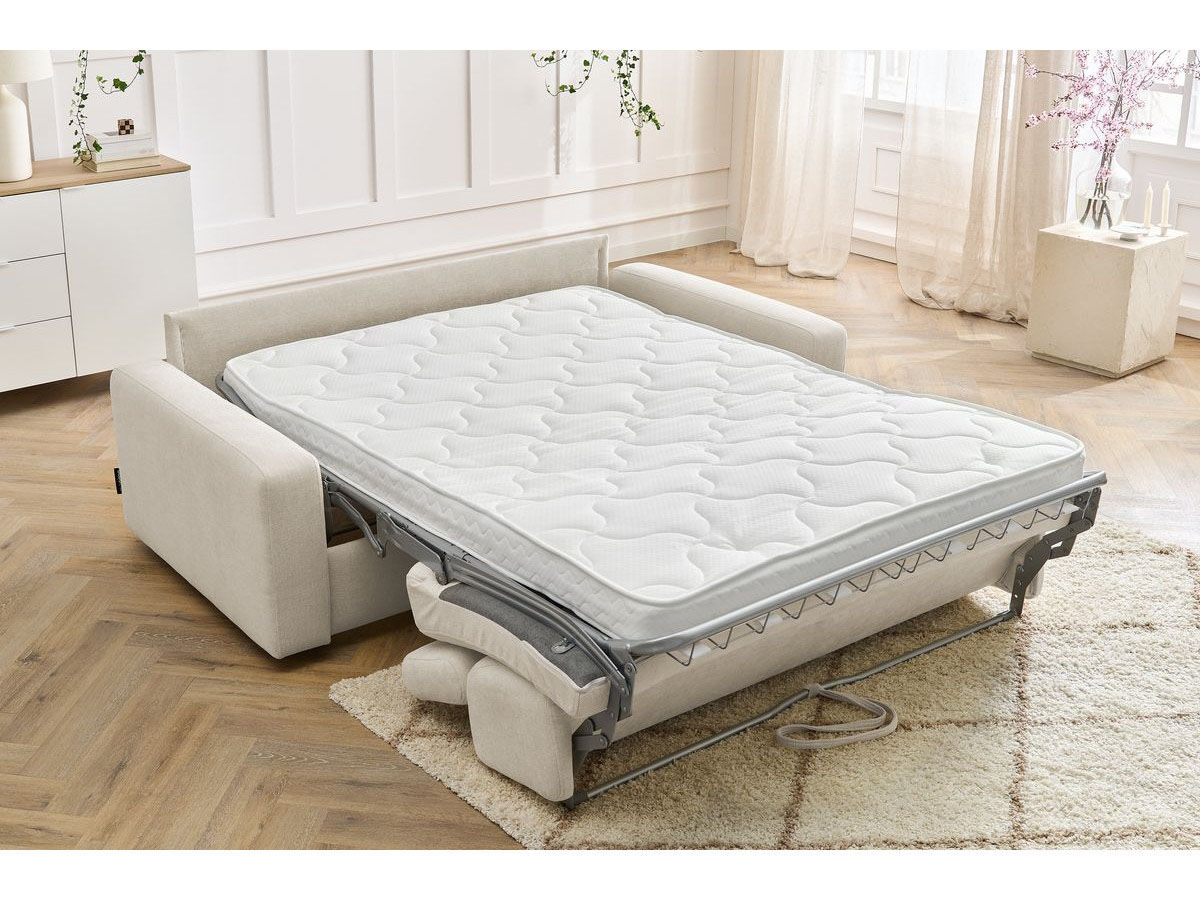 Bobochic Canapé droit convertible monaco ouverture express tissu lisse beige - 195x99 cm
