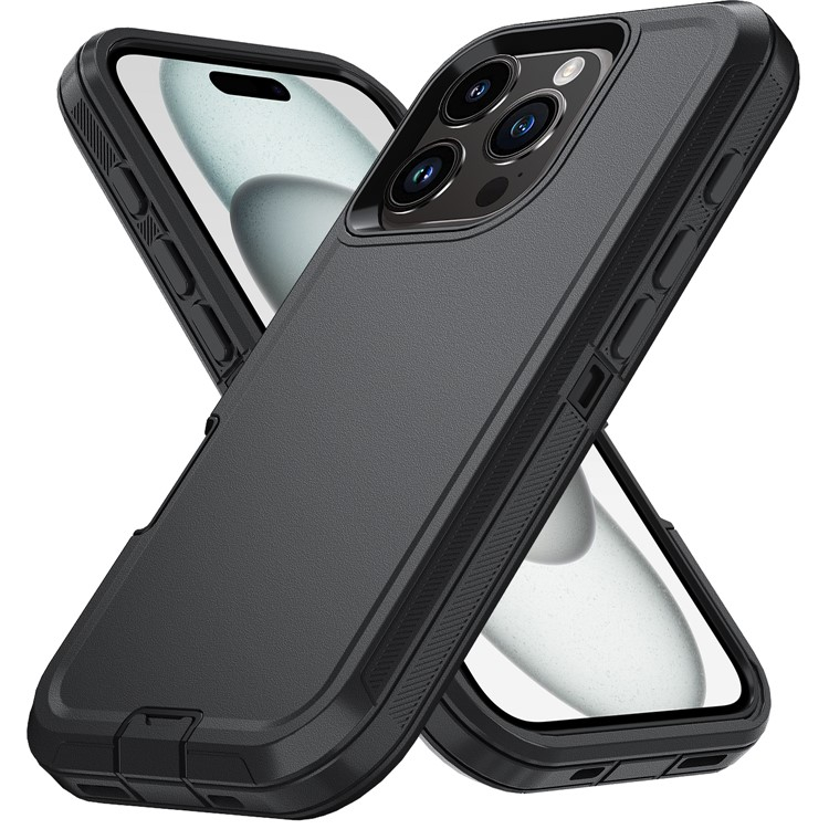 iPhone 16 Pro Outdoor Hybrid Schutz Hülle Defender   Gürtel Clip Holster - Schwarz