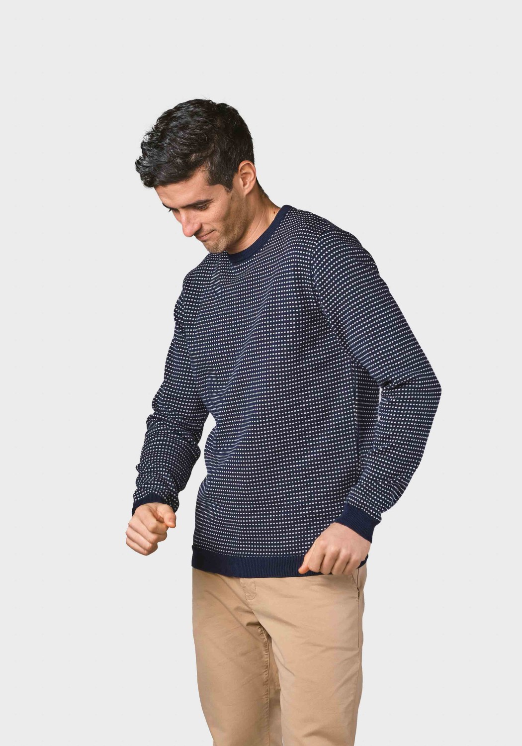 Klitmøller Collective Strickpullover Otto Navy/Cream Melange Dots