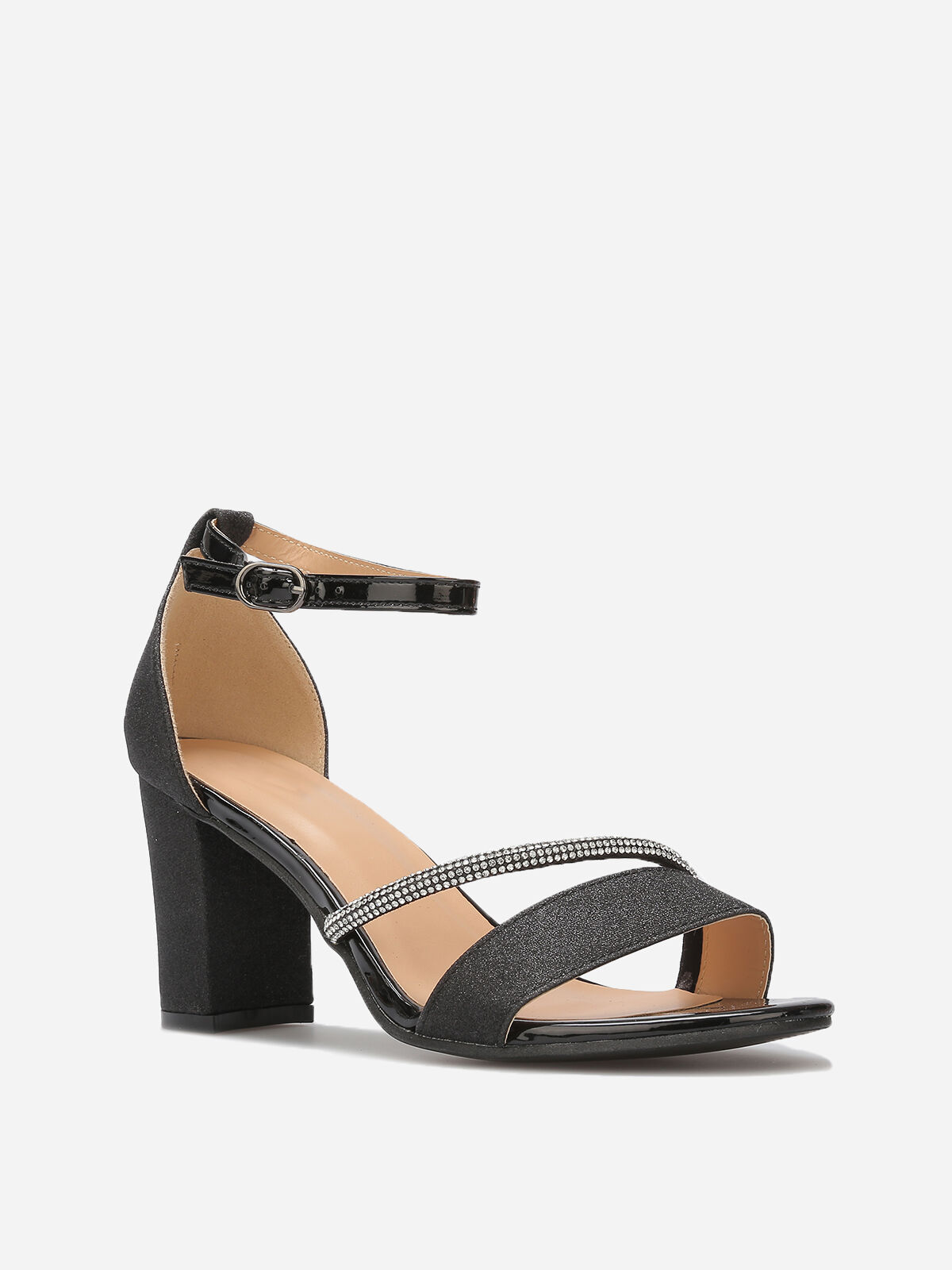 Sandales pailletées avec bride à strass- Noir