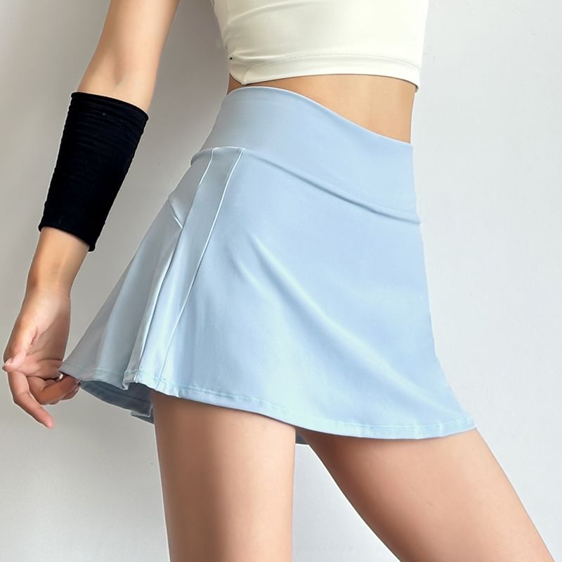 Engiko - Hoge taille effen mini A-lijn sportrok