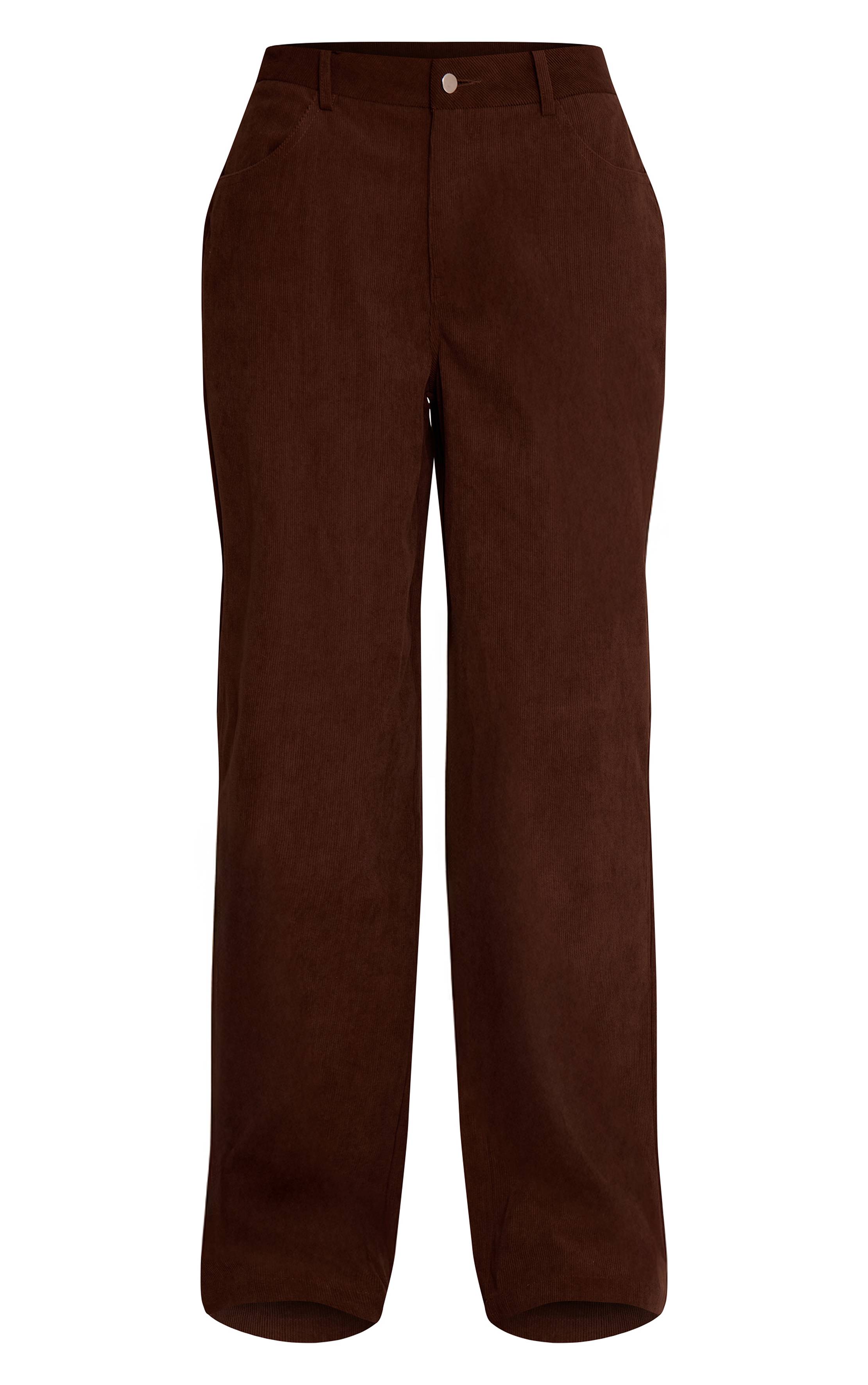 Marron Foncé Pantalon Droit En Velours Côtelé