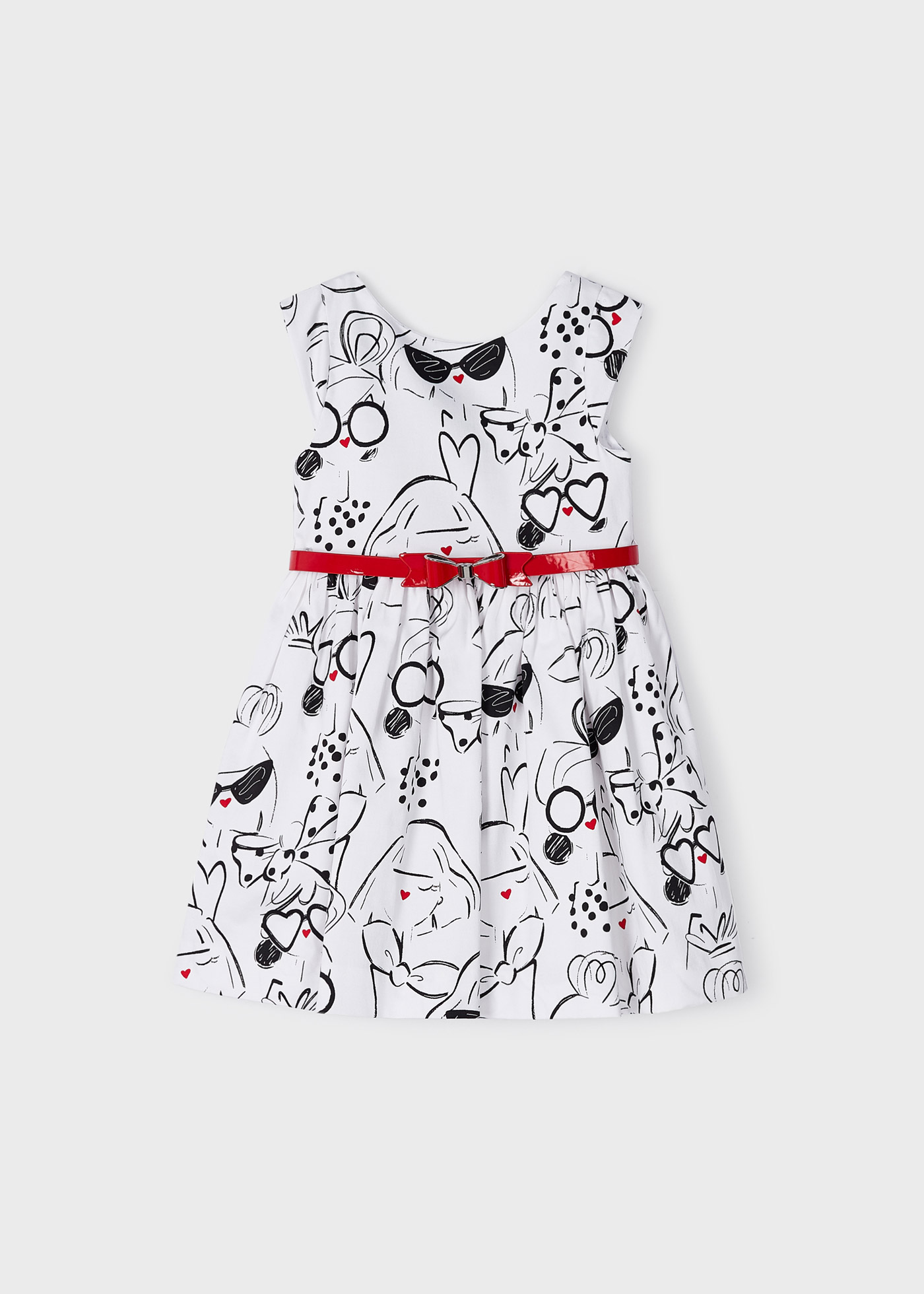 Vestido estampado com cinto de algodão para meninas