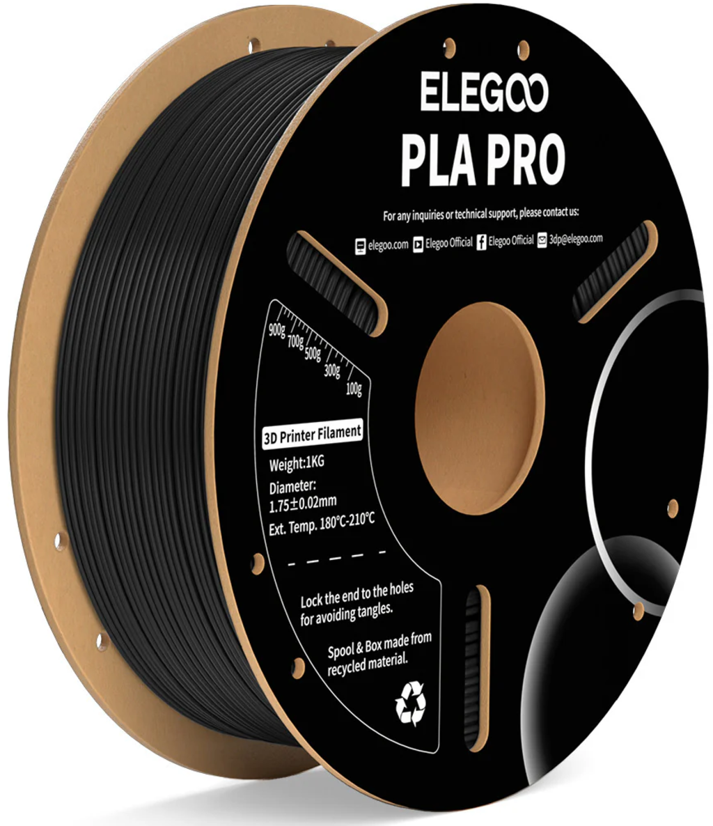 Elegoo  PLA Pro Black, 1,75 mm / 1000 g    PLA mit hervorragender Starrheit, Steifheit & Temperaturbeständigkeit in Schwarz