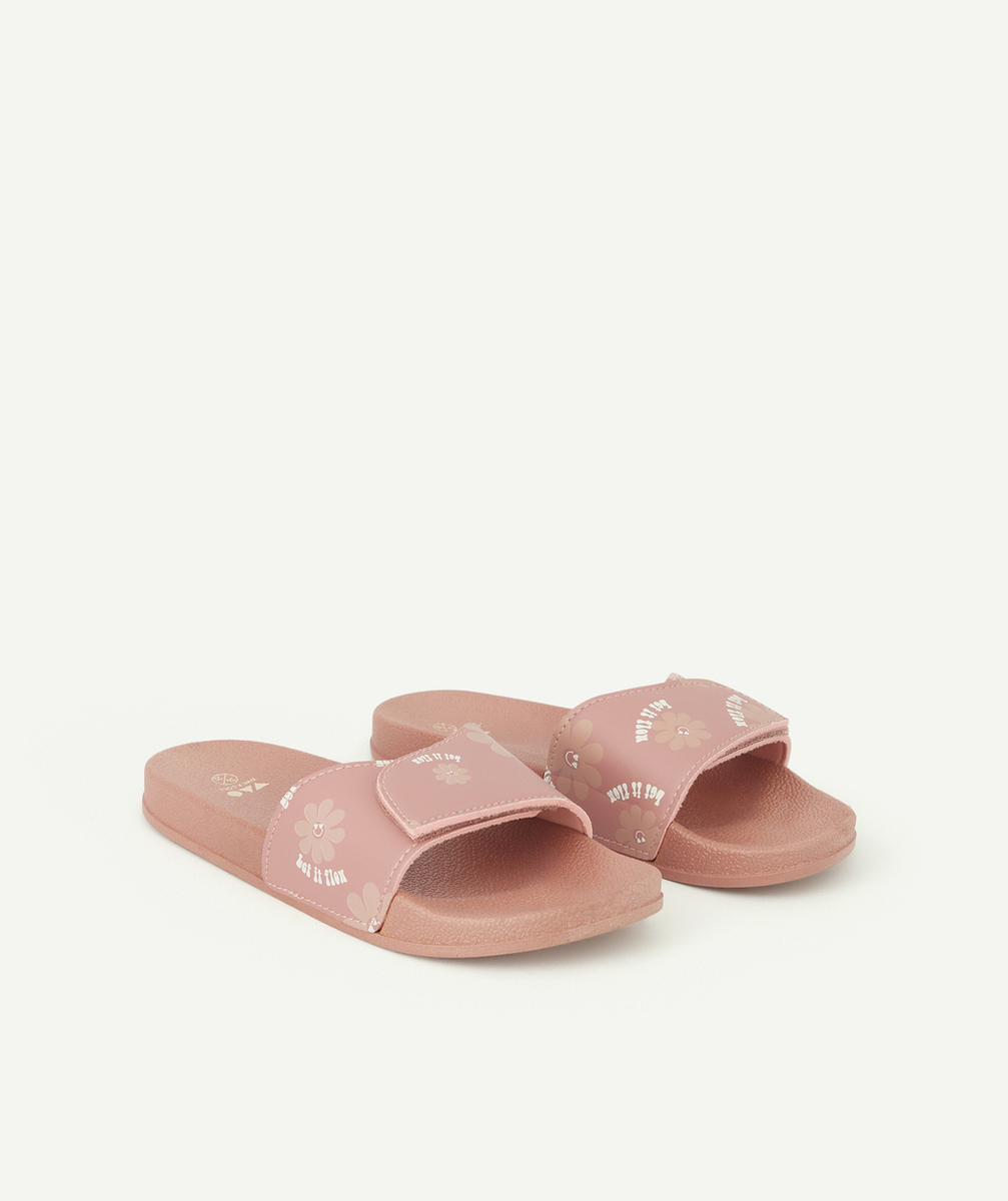 CLAQUETTES FILLE ROSES À BANDES AVEC FLEURS