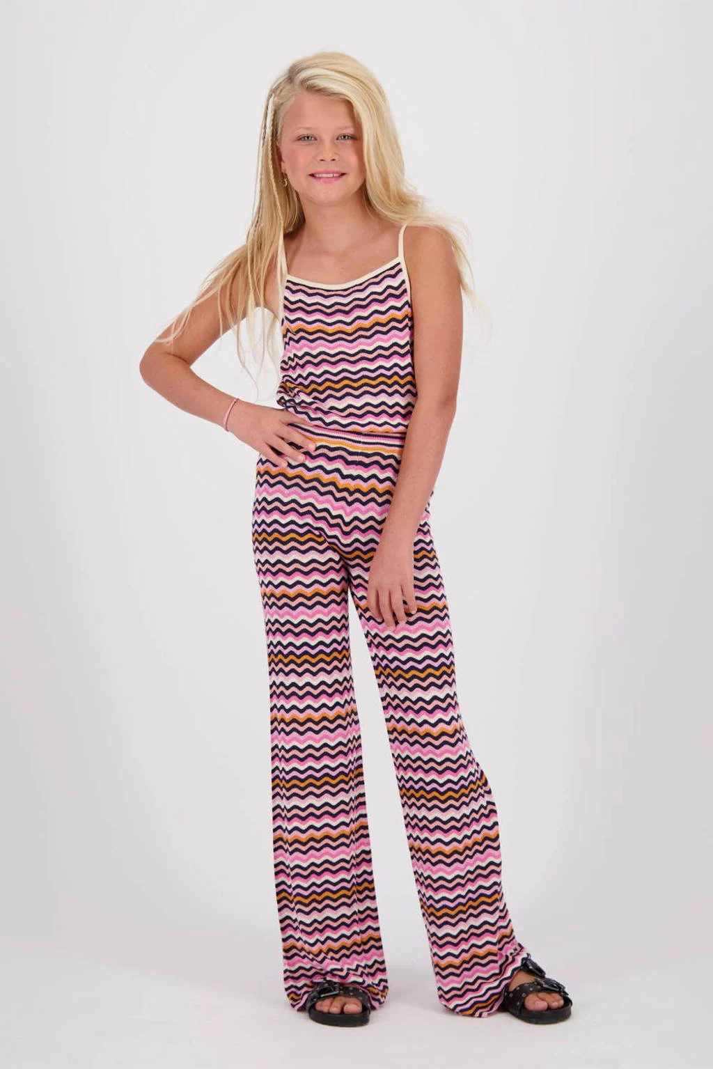 Vingino gestreepte flared broek Shanna roze