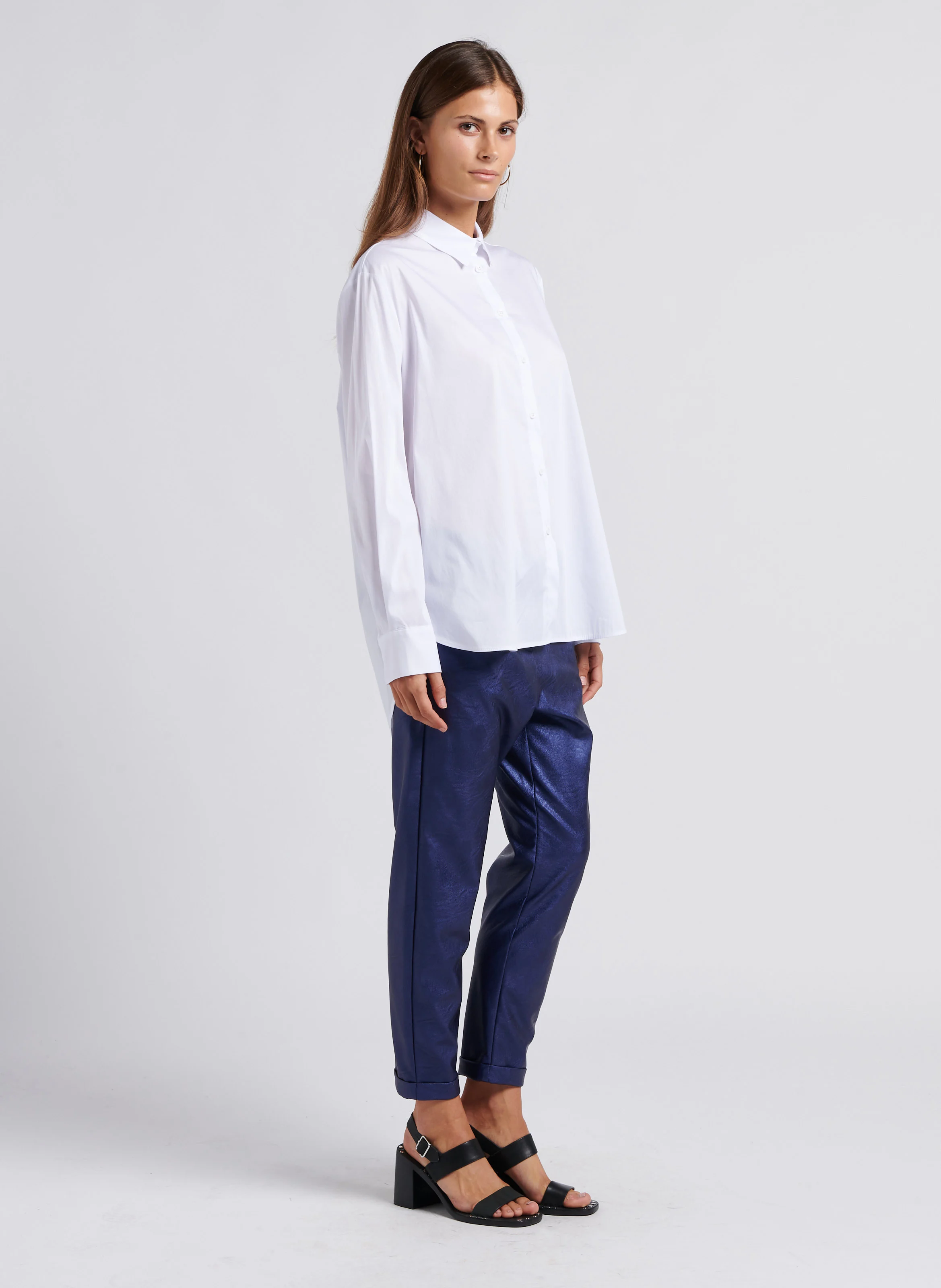 Chemise asymétrique col classique en coton mélangé | Blanc