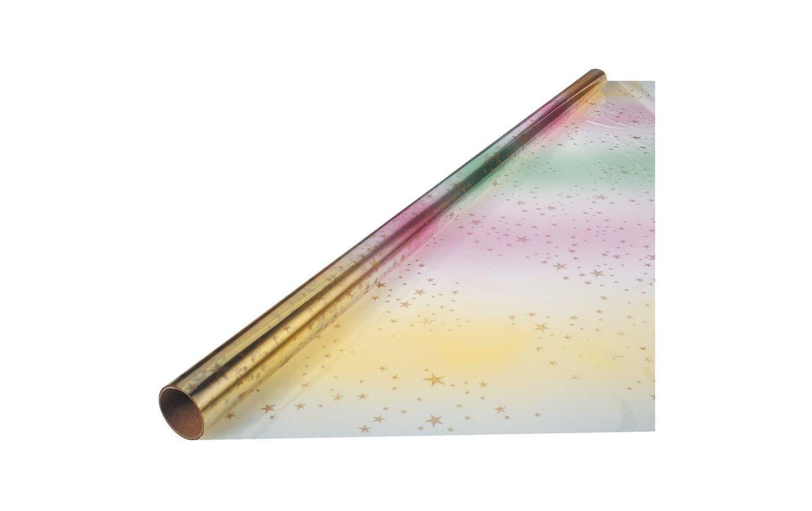 Geschenkpapier Regenbogen 75 cm x 3 m, MehrfarbigSchimmerfolie Regenbogen Sterne