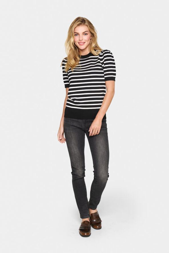 Saint Tropez MilaSZ SS Striped Pullover Black mila stripe