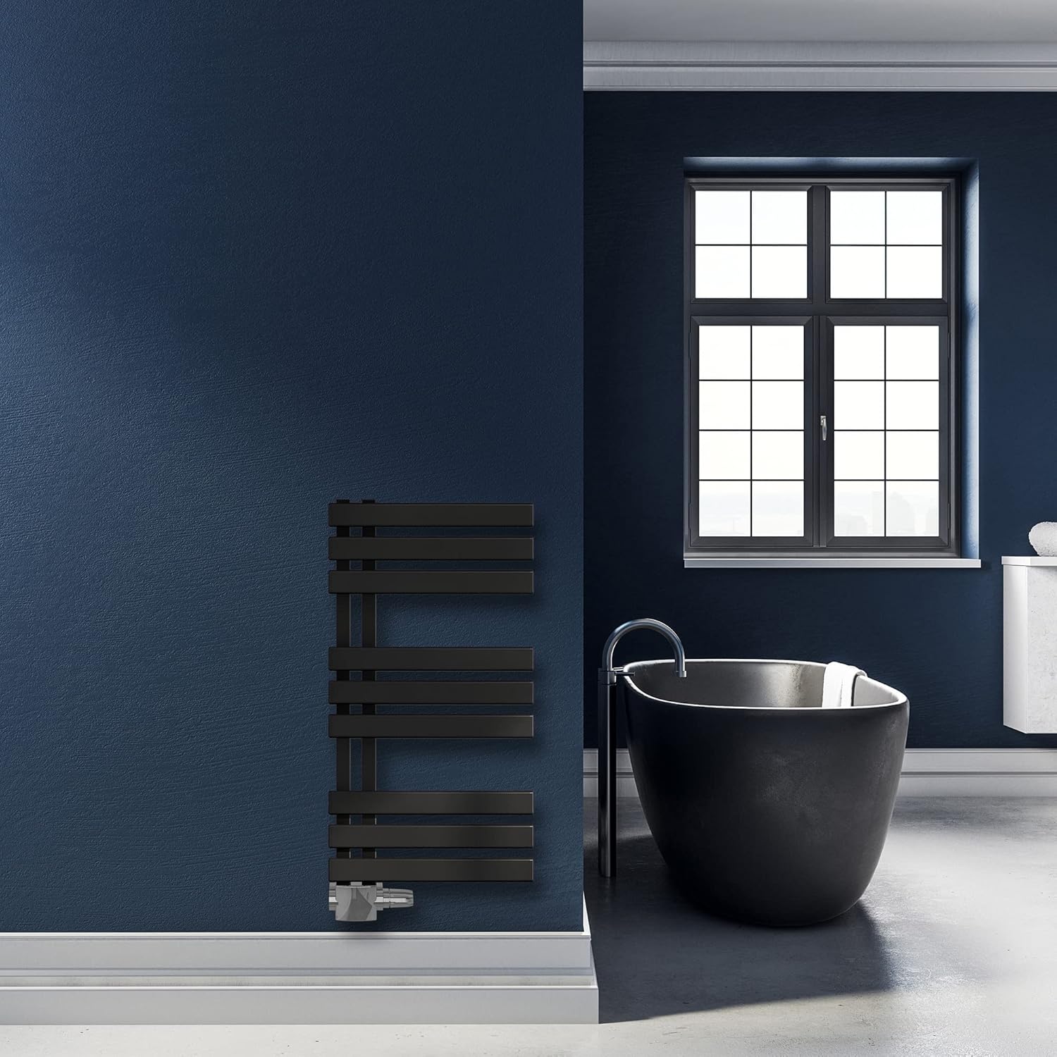 SHV Badheizkörper Aquarius mit Seitenanschluss in Schwarz Matt - 400 x 800 mm | Heizkörper für Badezimmer, Handtuchhalter für Wand im Bad, Handtuchheizkörper, hochwertiger Handtuchtrockner
