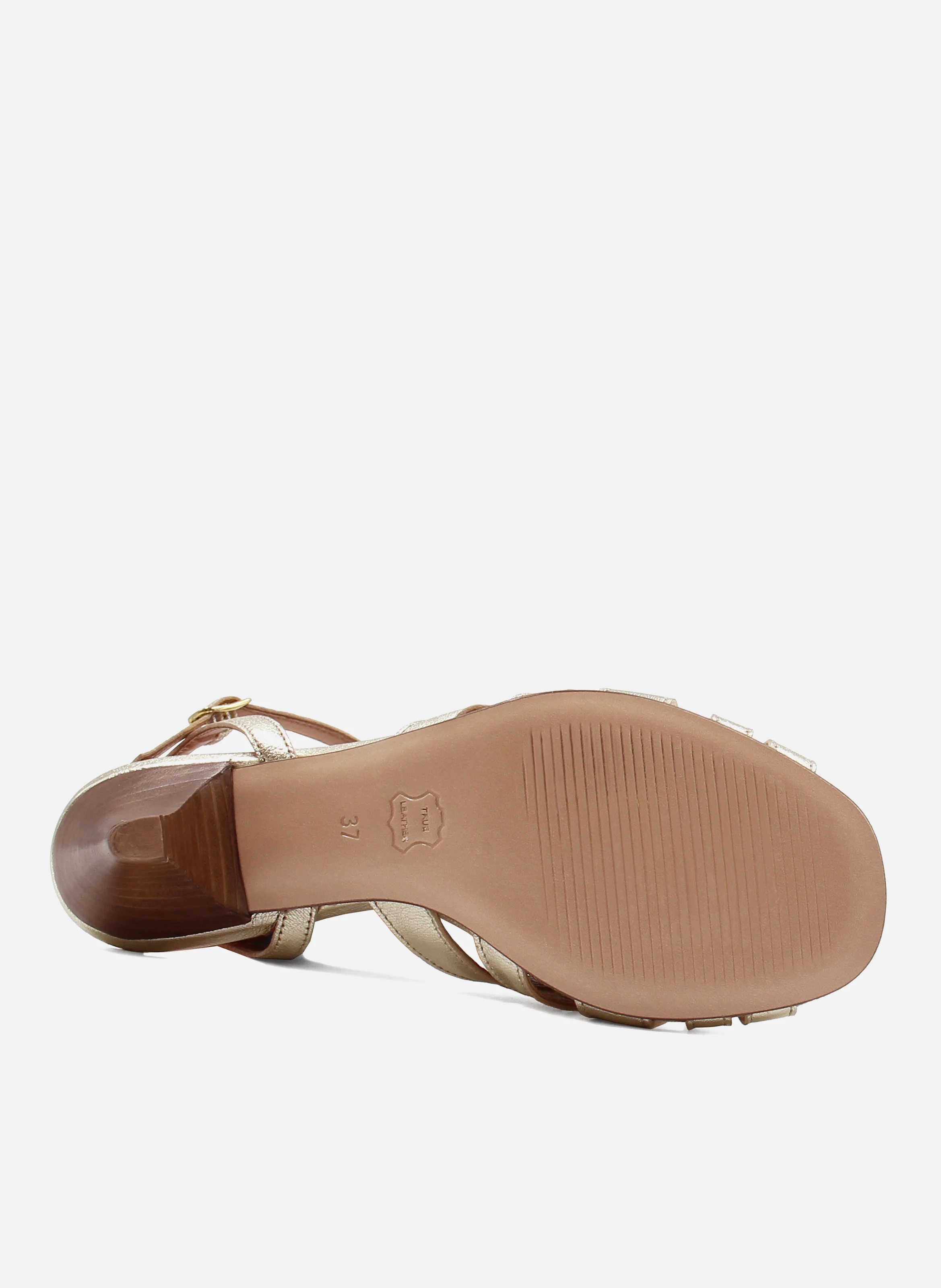 Sandales moyen talon brides cuir métalisé | Doré