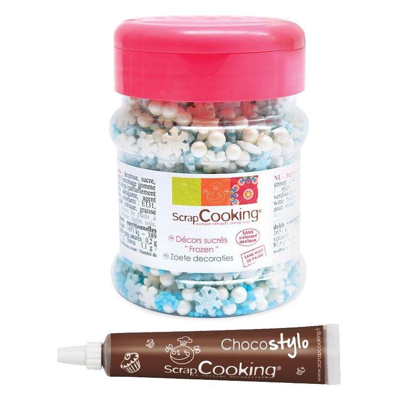 Décors sucrés La Reine des Neiges + Stylo chocolat Scrapcooking