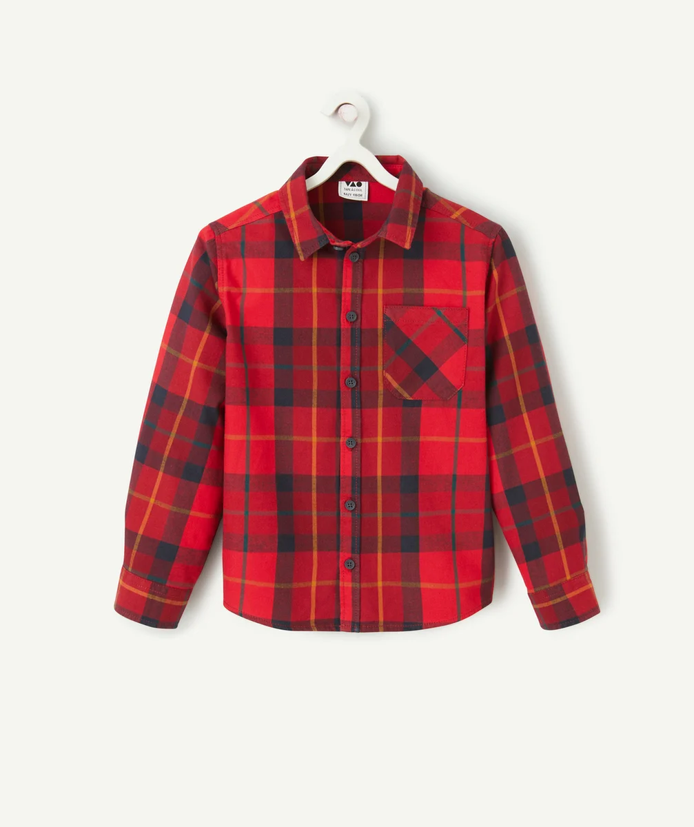 CHEMISE À CARREAUX GARÇON EN COTON ROUGE AVEC POCHE