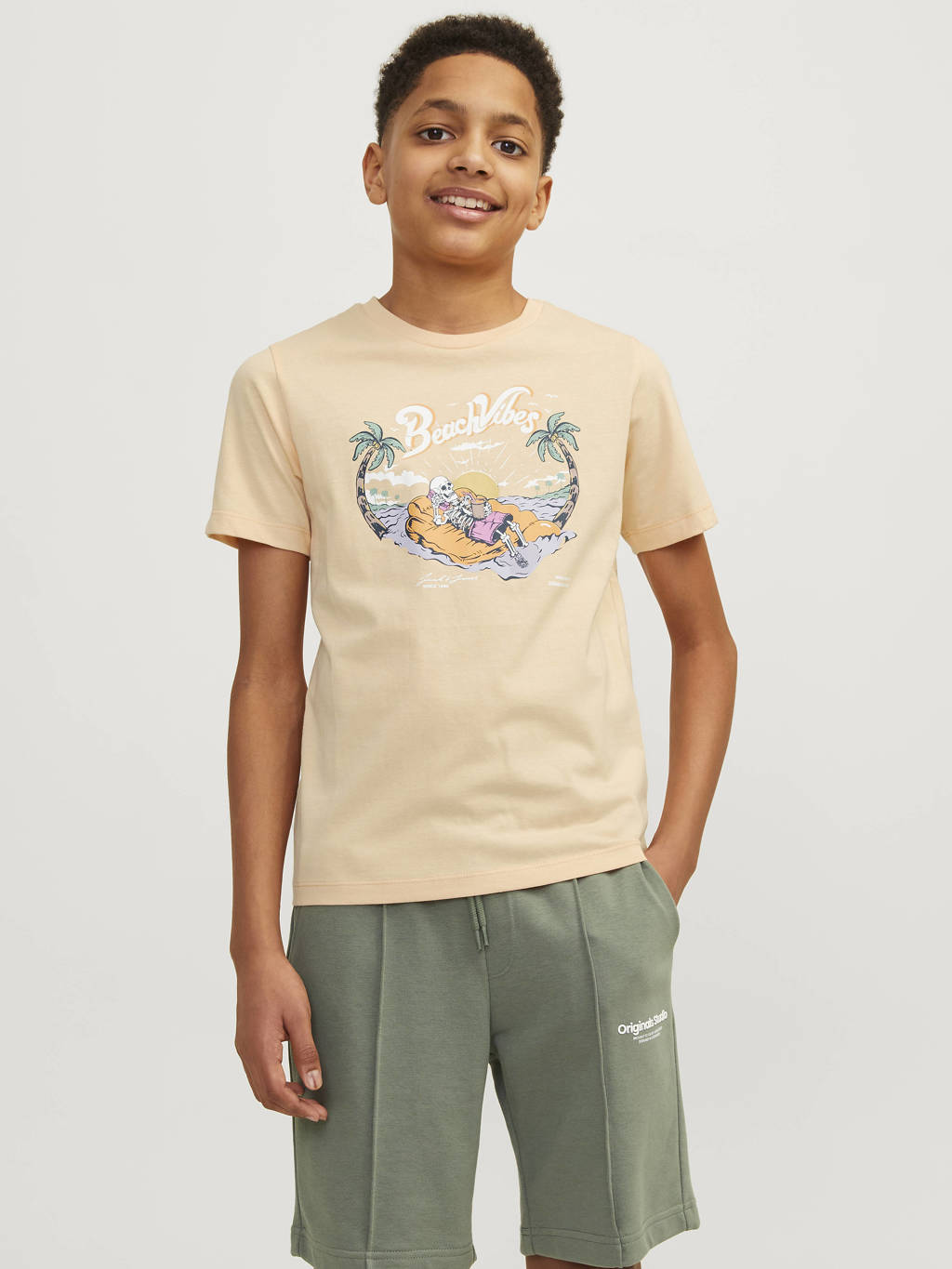 JACK & JONES T-shirt JJZION met printopdruk zachtoranje