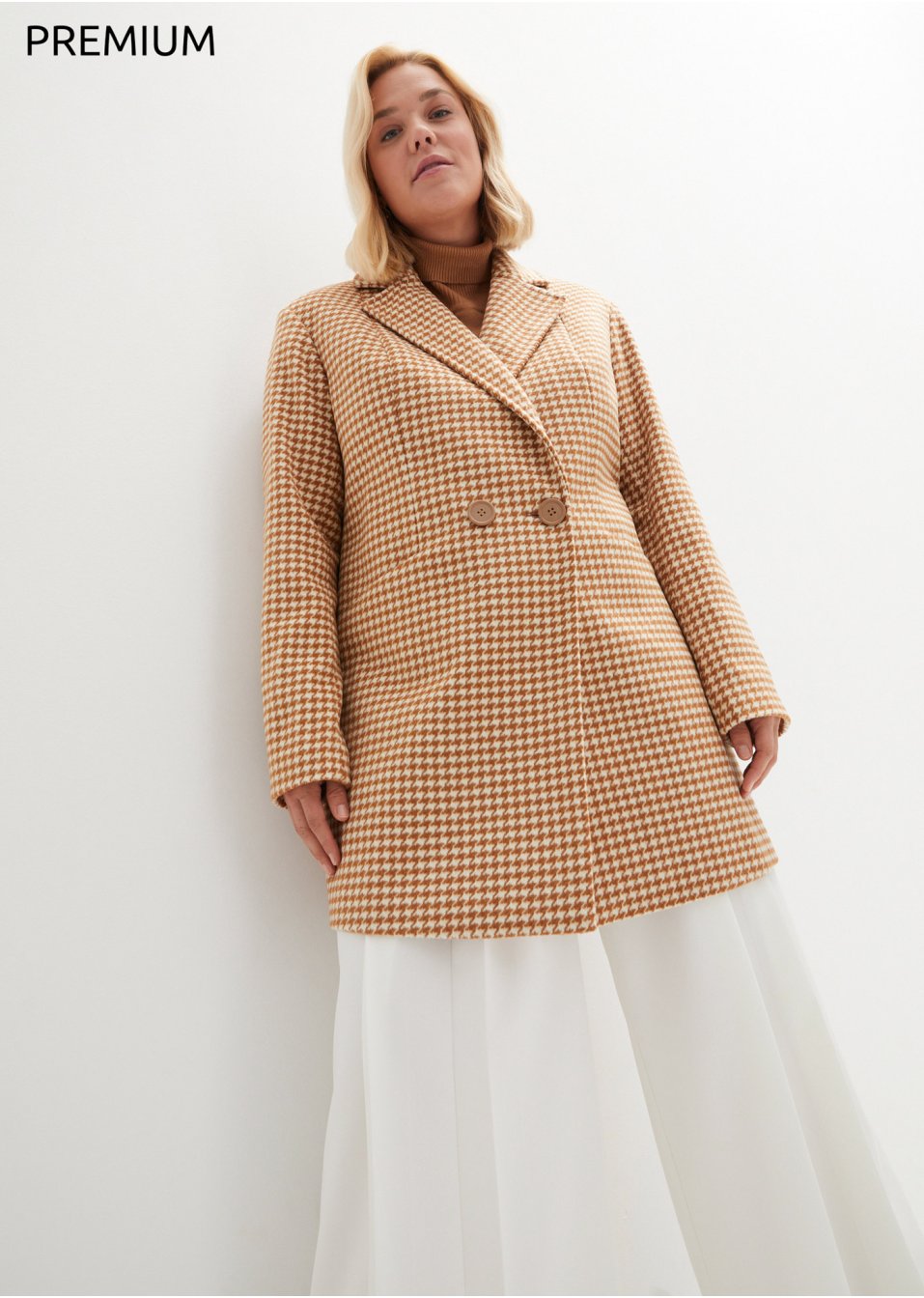 Manteau à motif pied-de-poule avec teneur en laine